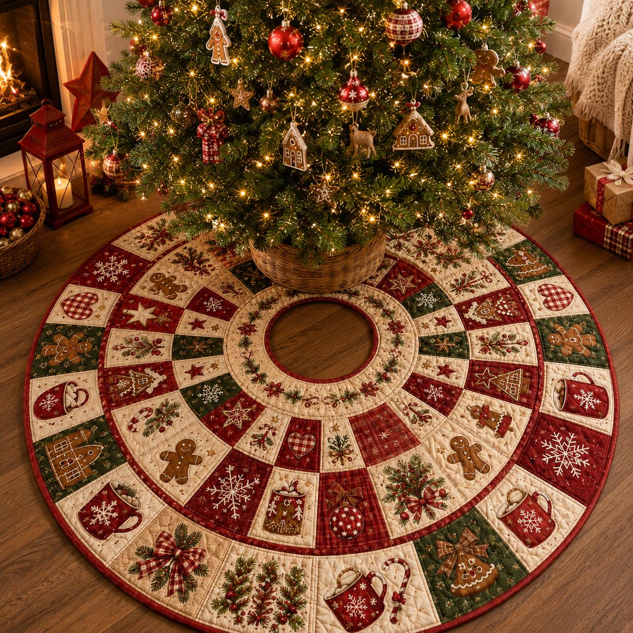 Quilted Style Christmas Tree Skirt and Patchwork Holiday Tree Mat – Rustic Farmhouse Decor for Cozy Xmas - photo 3