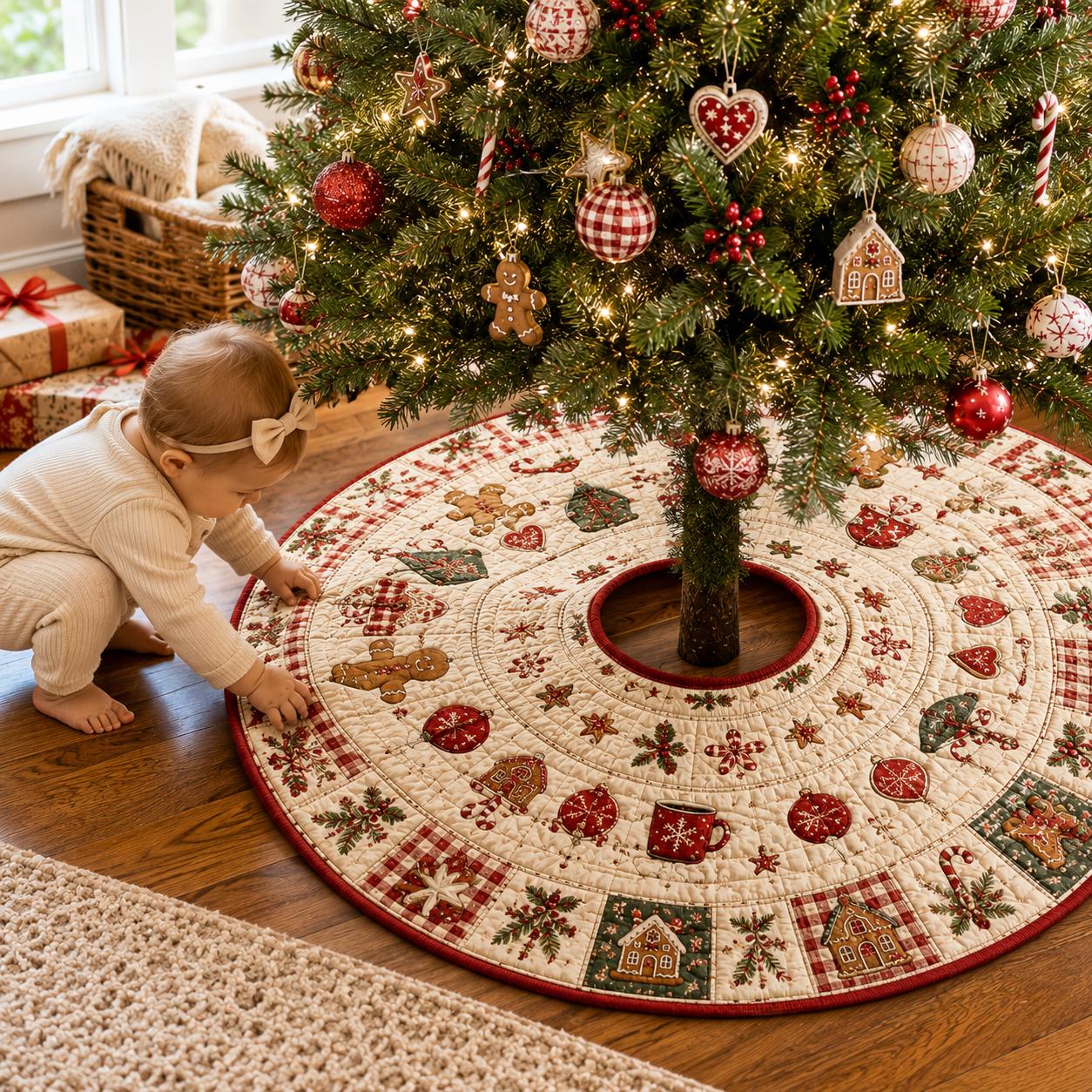 Quilted Style Christmas Tree Skirt and Patchwork Holiday Tree Mat – Rustic Farmhouse Decor for Cozy Xmas - photo 4