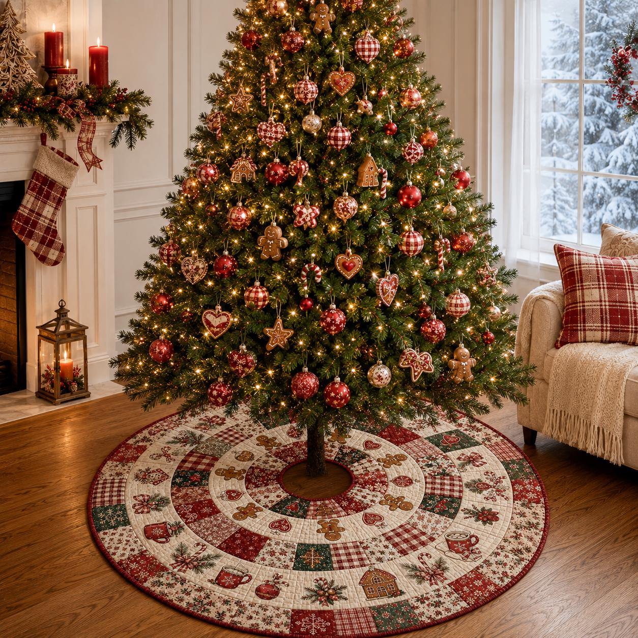 Quilted Style Christmas Tree Skirt and Patchwork Holiday Tree Mat – Rustic Farmhouse Decor for Cozy Xmas - photo 7