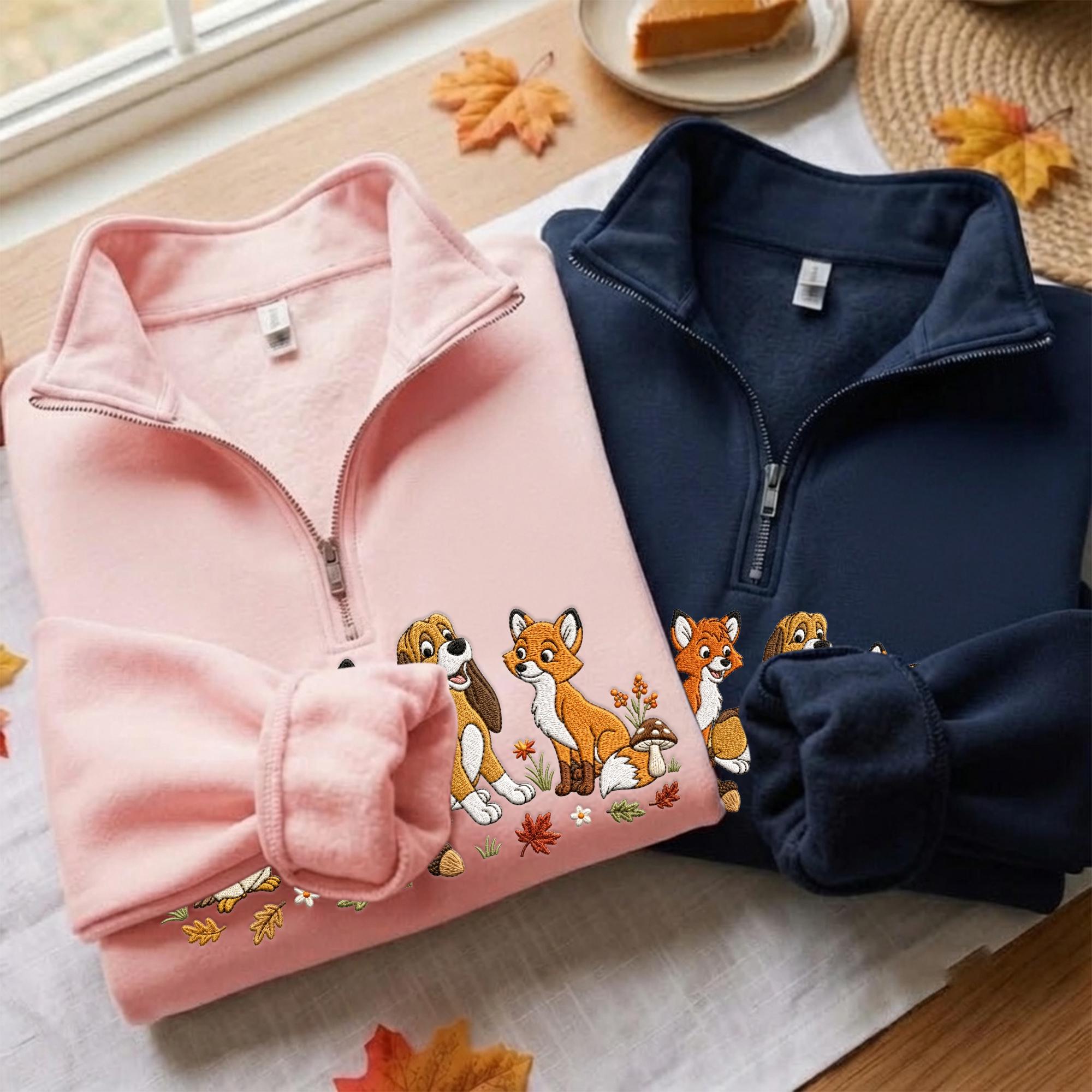 Fox and the Hound Embroidered Disney Sweatshirt Hoodie Quarter Zip Baby Tee With Tod and Copper – Park Outfit Gift for Disney Mom and Dad - photo 8