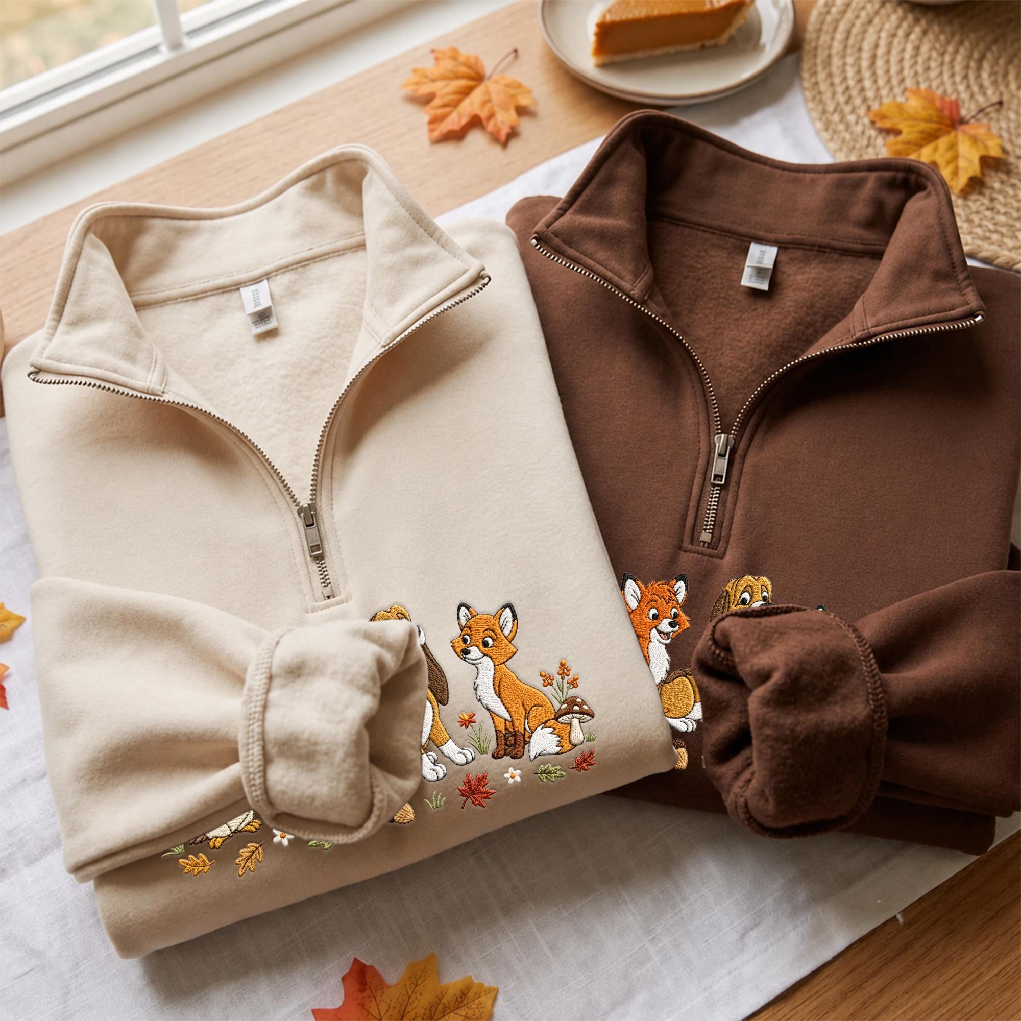 Fox and the Hound Embroidered Disney Sweatshirt Hoodie Quarter Zip Baby Tee With Tod and Copper – Park Outfit Gift for Disney Mom and Dad - photo 9