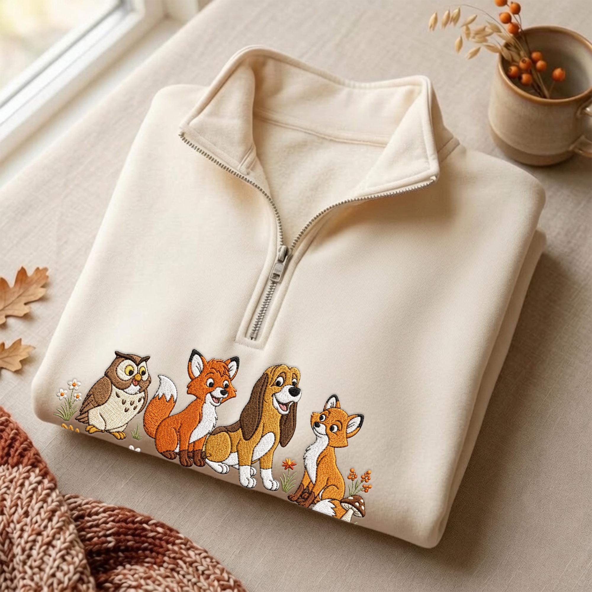 Fox and the Hound Embroidered Disney Sweatshirt Hoodie Quarter Zip Baby Tee With Tod and Copper – Park Outfit Gift for Disney Mom and Dad - photo 10