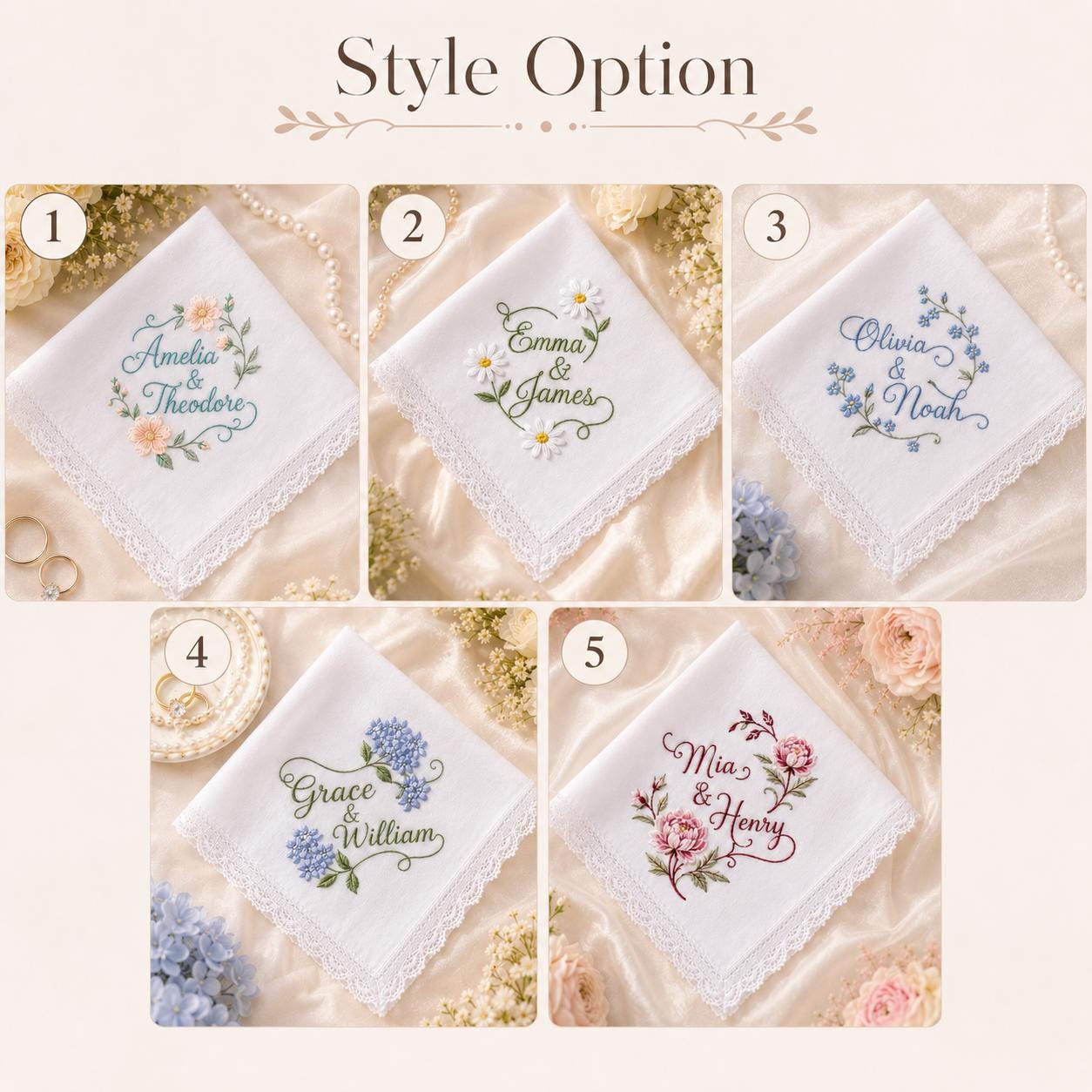 Embroidered Wedding Handkerchief with Custom Couple Name Lace Hankie and Personalized Floral Bridal Keepsake Date Gift - photo 6