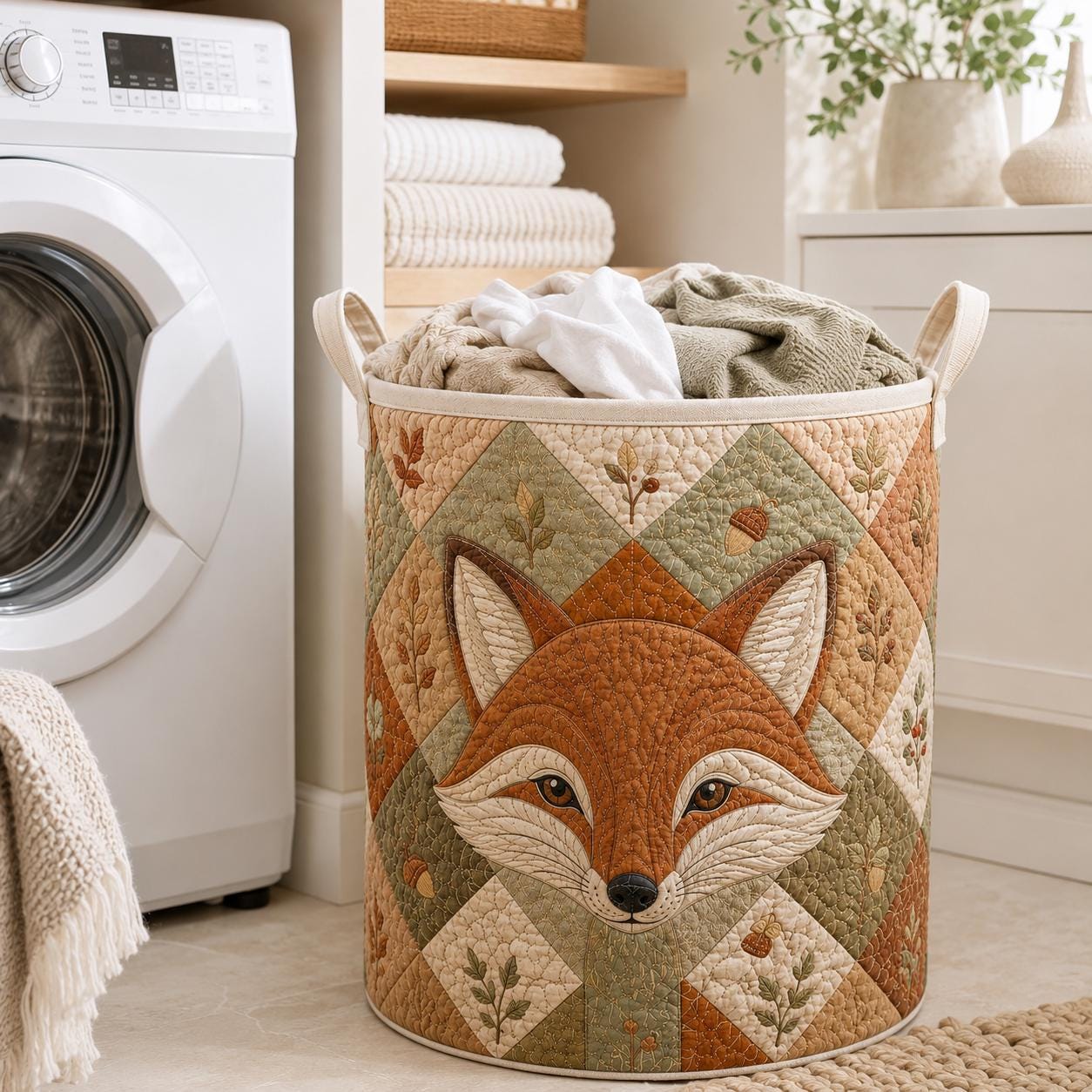 Storage Basket and Laundry Bin with Quilted Styleed Woodland Fox and Rustic Autumn Design for Wild Animal Lovers Quilted Style Storage Bins - photo 3