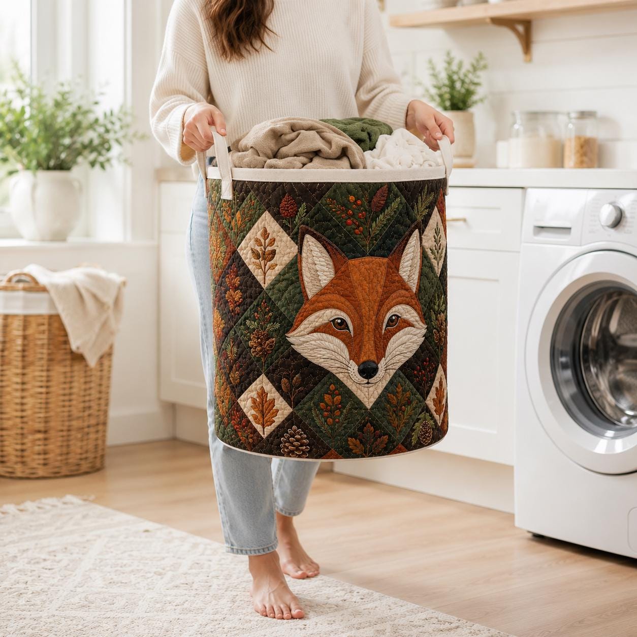 Storage Basket and Laundry Bin with Quilted Styleed Woodland Fox and Rustic Autumn Design for Wild Animal Lovers Quilted Style Storage Bins - photo 7