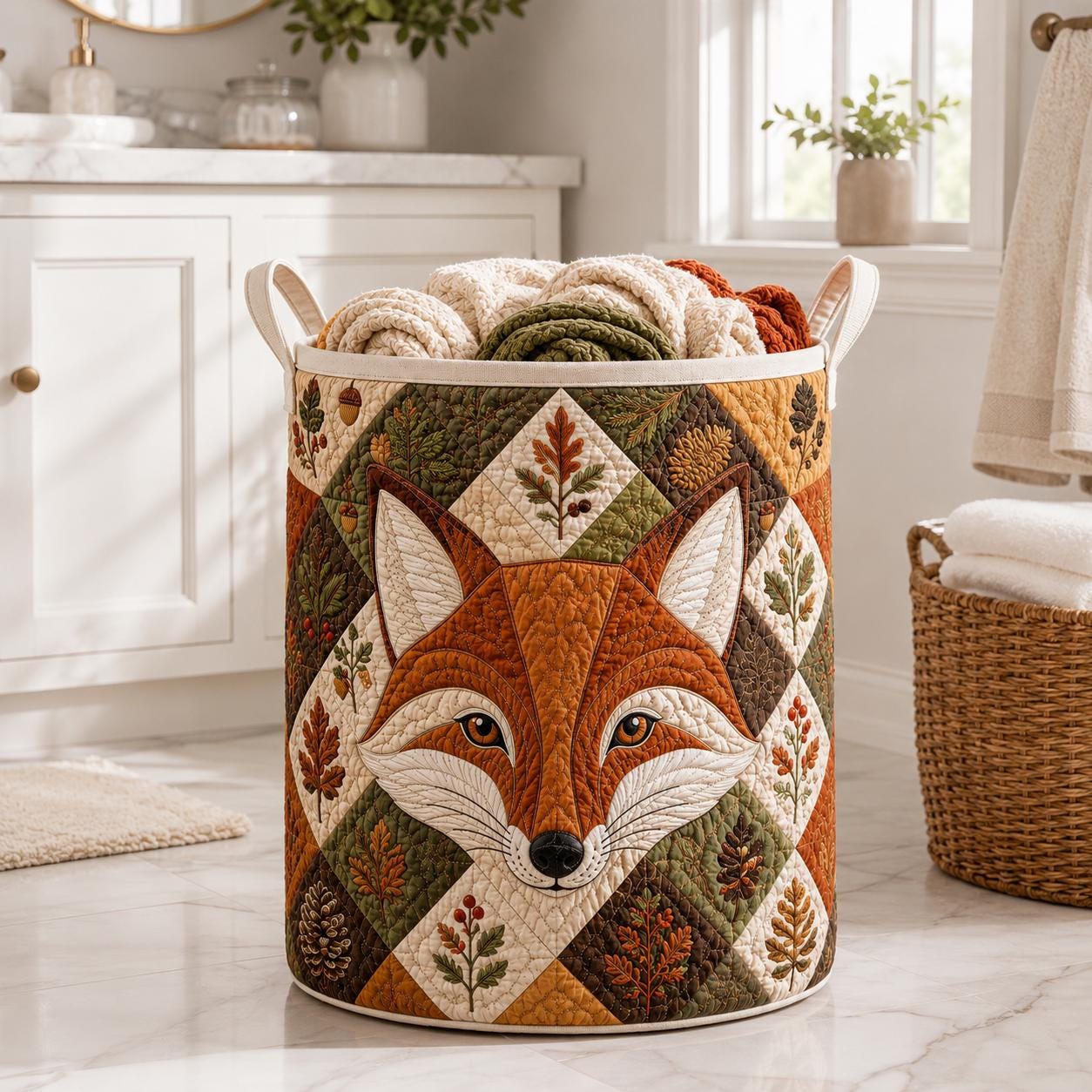 Storage Basket and Laundry Bin with Quilted Styleed Woodland Fox and Rustic Autumn Design for Wild Animal Lovers Quilted Style Storage Bins - photo 8