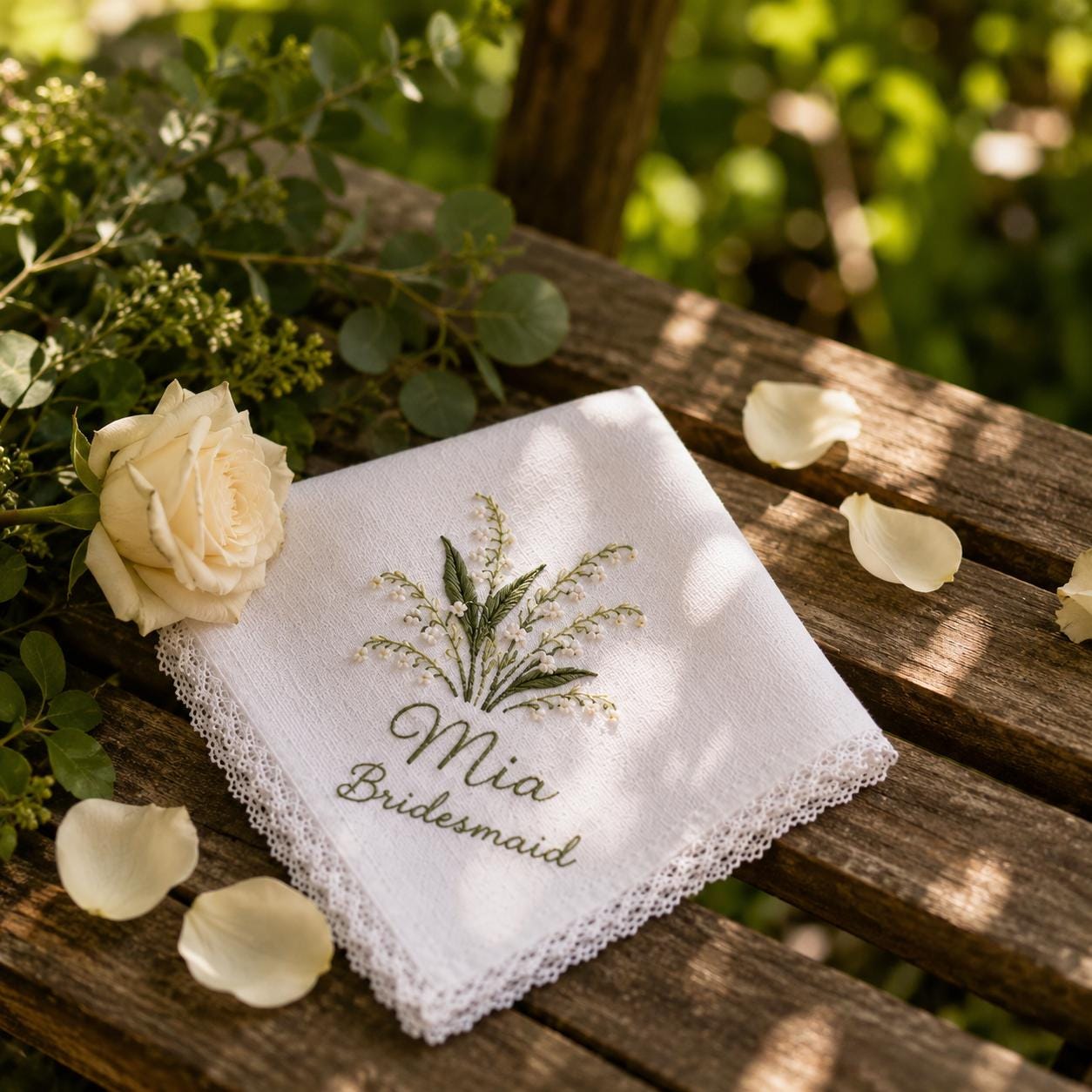 Handkerchief and Bridal Keepsake Gift with Embroidered Bridesmaid Design, Personalized Name Floral Lace Hankie, and Custom Wedding Party - photo 8