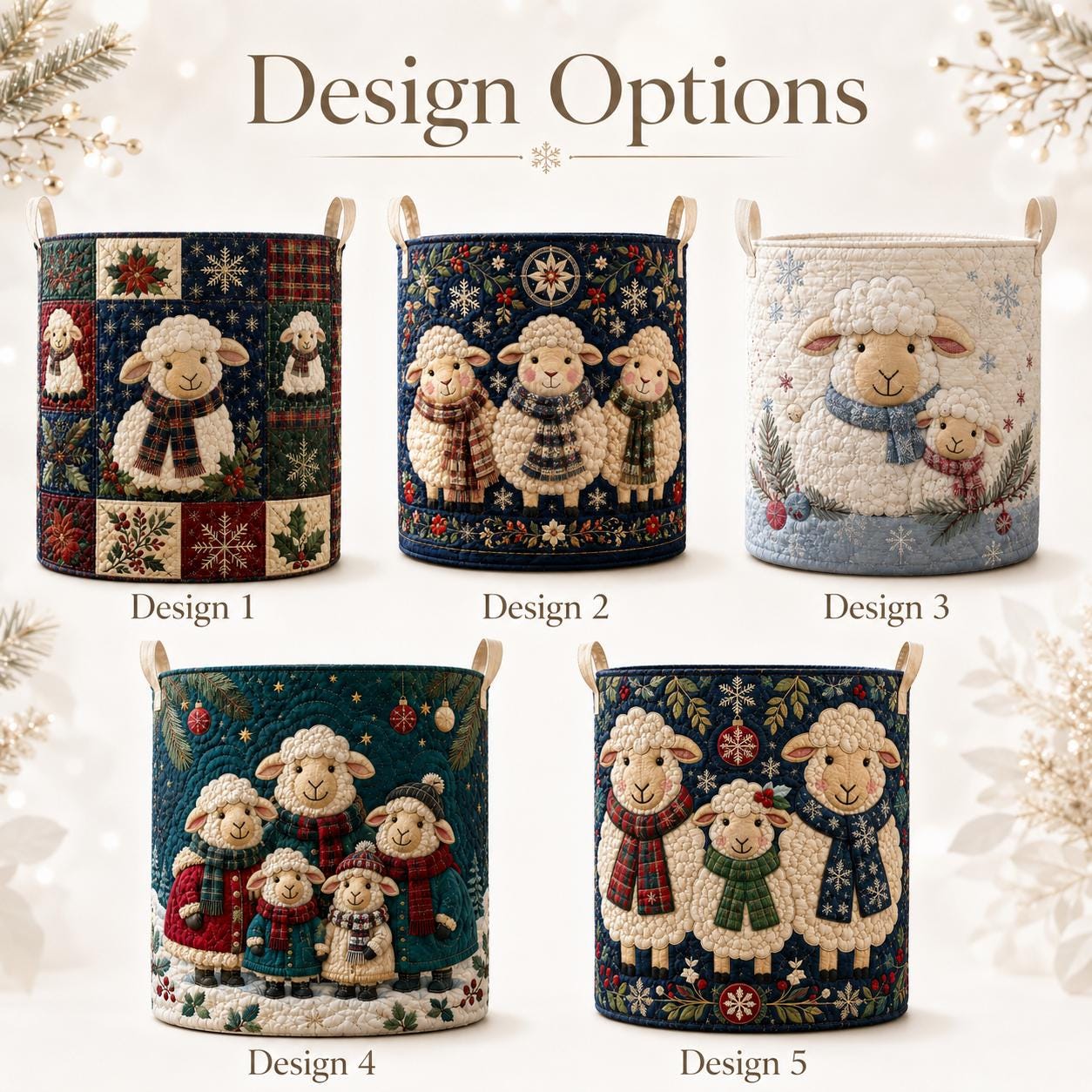 Sheep Quilted Laundry Basket with Cute Lamb Winter Hamper and Farmhouse Christmas Bin Cozy Fabric Storage Kids Nursery Decor Gift - photo 4