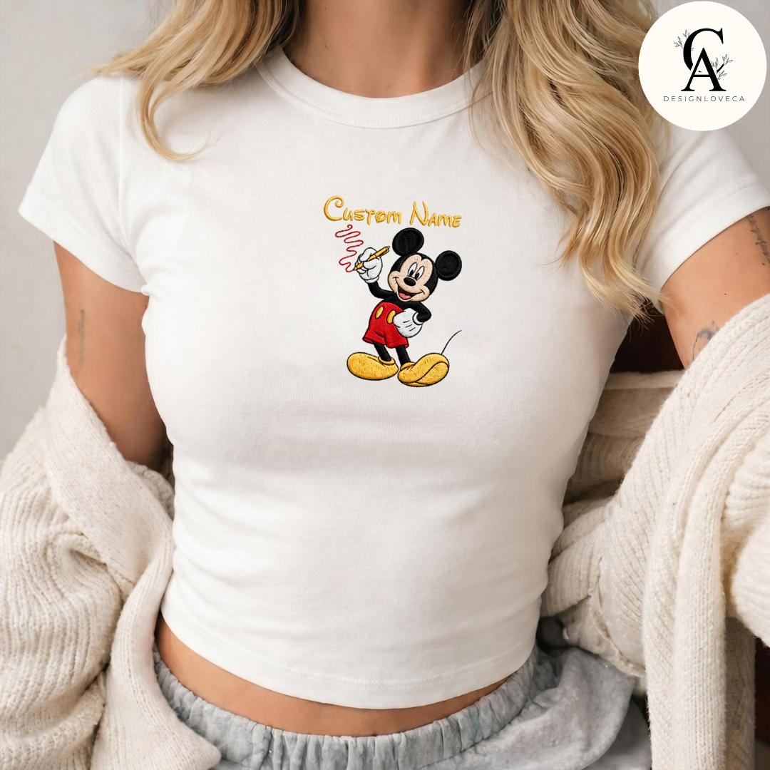 Personalized Embroidered Disney Trip Baby Tee Crop Tank With All Princess Characters – Walt Disney World Disneyland Lace Trim Tank Top - photo 2