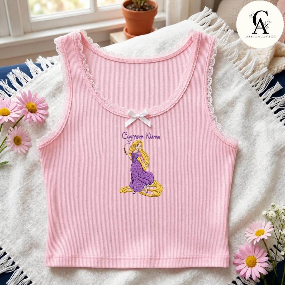 Personalized Embroidered Disney Trip Baby Tee Crop Tank With All Princess Characters – Walt Disney World Disneyland Lace Trim Tank Top - photo 8