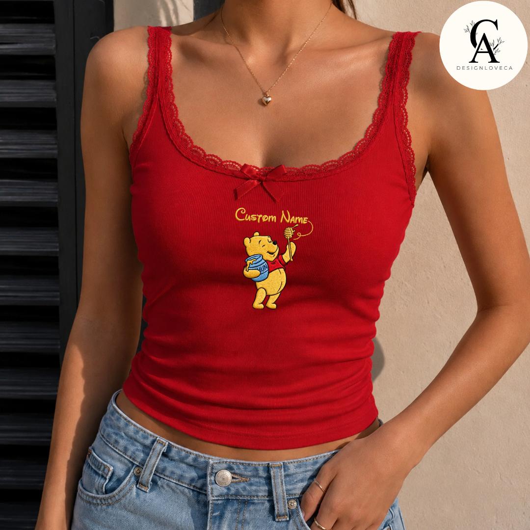 Personalized Embroidered Disney Trip Baby Tee Crop Tank With All Princess Characters – Walt Disney World Disneyland Lace Trim Tank Top - photo 11
