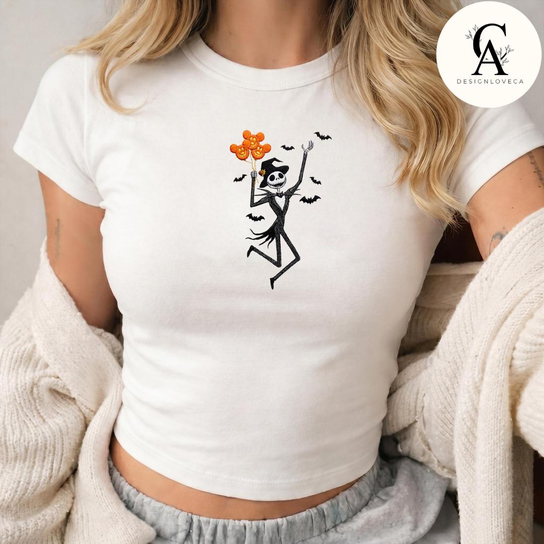 Embroidered All Characters Balloon Disney Halloween Baby Tee Crop Tank With Jack Skellington Pumpkin – Oogie Boogie Bash Lace Trim Tank - photo 2