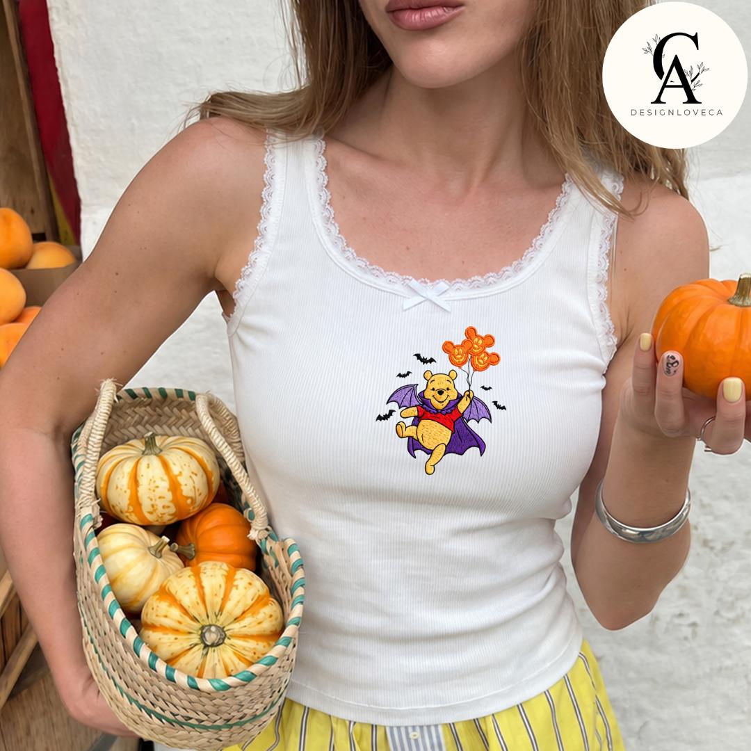 Embroidered All Characters Balloon Disney Halloween Baby Tee Crop Tank With Jack Skellington Pumpkin – Oogie Boogie Bash Lace Trim Tank - photo 3