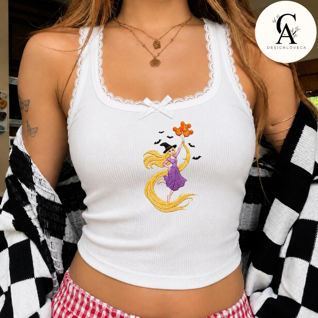 Embroidered All Characters Balloon Disney Halloween Baby Tee Crop Tank With Jack Skellington Pumpkin – Oogie Boogie Bash Lace Trim Tank - photo 6