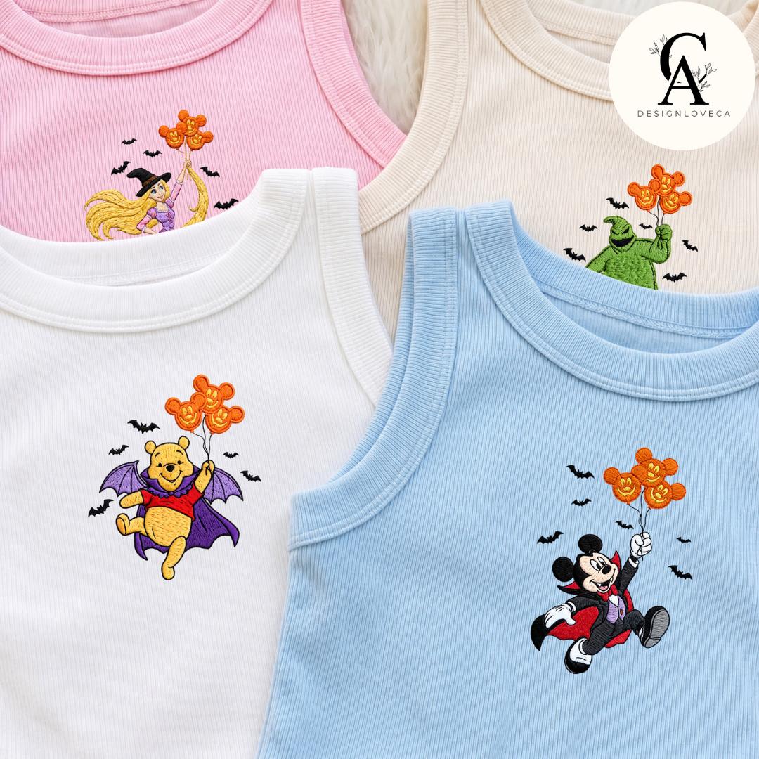 Embroidered All Characters Balloon Disney Halloween Baby Tee Crop Tank With Jack Skellington Pumpkin – Oogie Boogie Bash Lace Trim Tank - photo 9