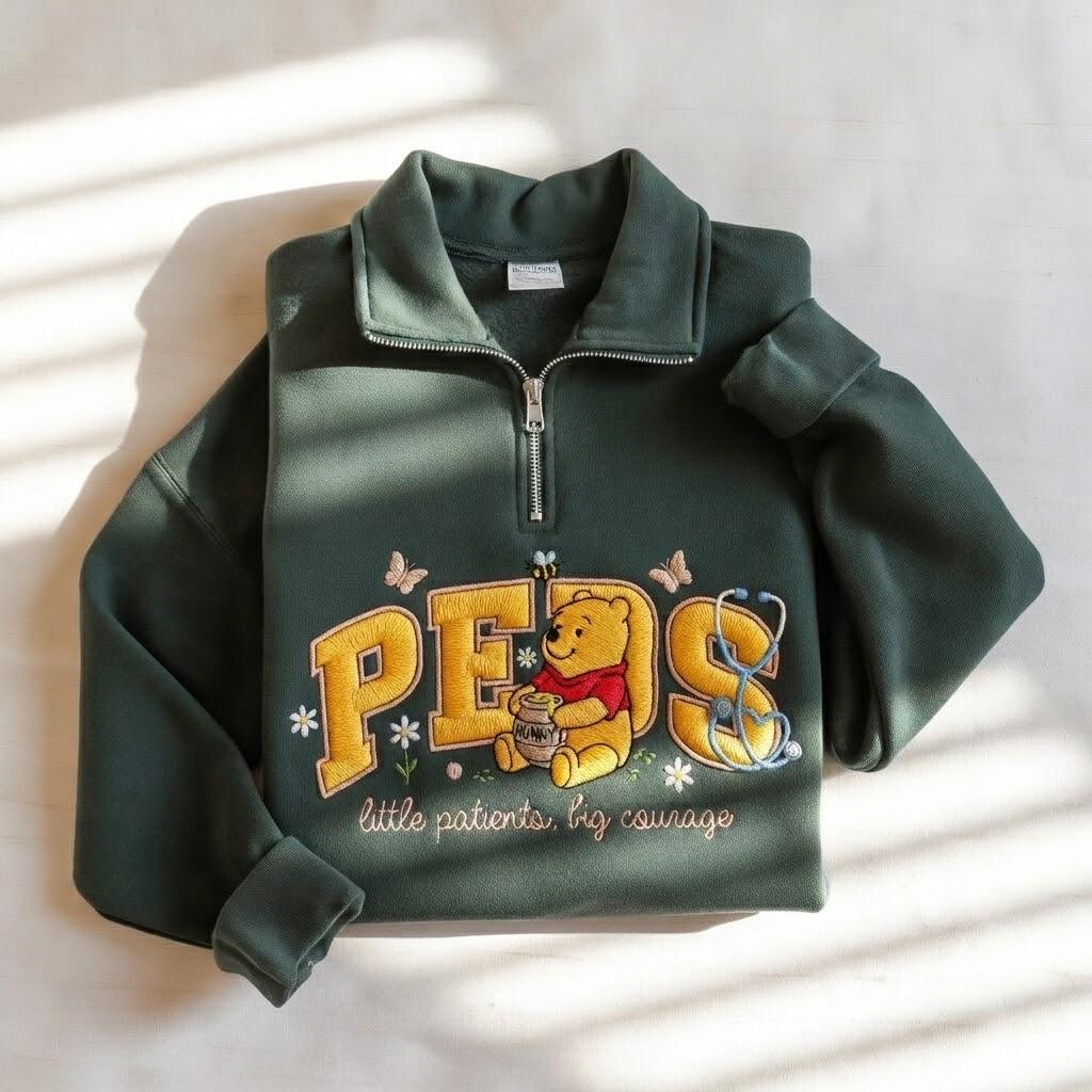 Embroidered Winnie the Pooh Pediatric Nurse Sweatshirt – Peds Nurse Crewneck and Pooh Sweatshirt for Pediatric Nurse Gift