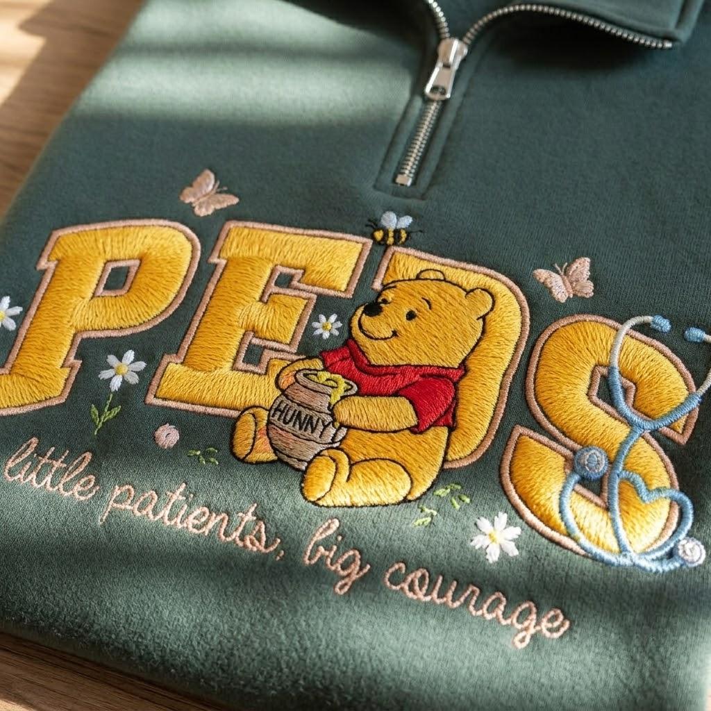Embroidered Winnie the Pooh Pediatric Nurse Sweatshirt – Peds Nurse Crewneck and Pooh Sweatshirt for Pediatric Nurse Gift - photo 2