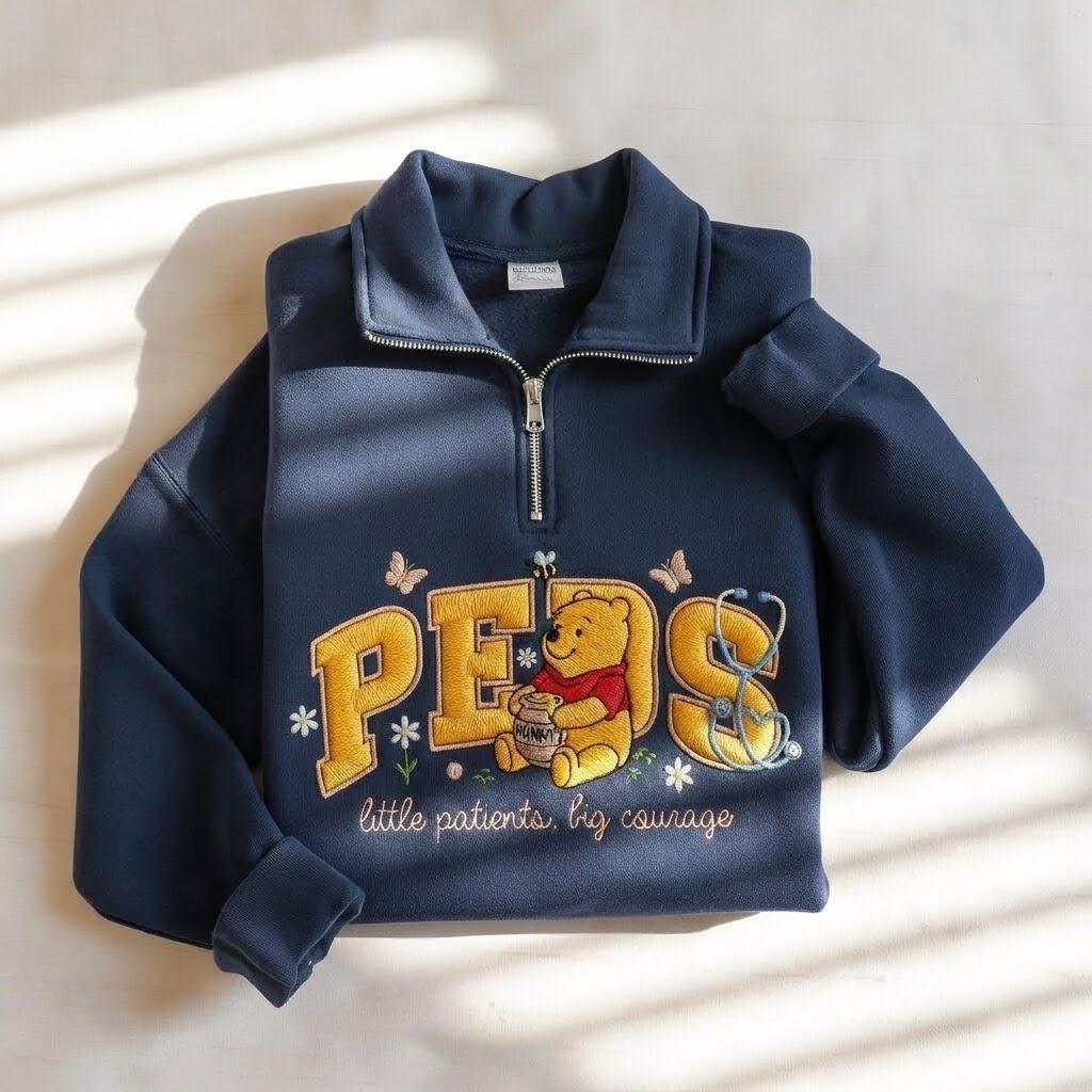 Embroidered Winnie the Pooh Pediatric Nurse Sweatshirt – Peds Nurse Crewneck and Pooh Sweatshirt for Pediatric Nurse Gift - photo 3
