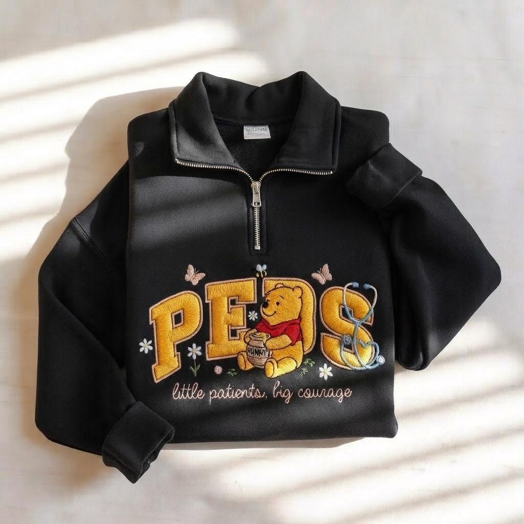 Embroidered Winnie the Pooh Pediatric Nurse Sweatshirt – Peds Nurse Crewneck and Pooh Sweatshirt for Pediatric Nurse Gift - photo 4