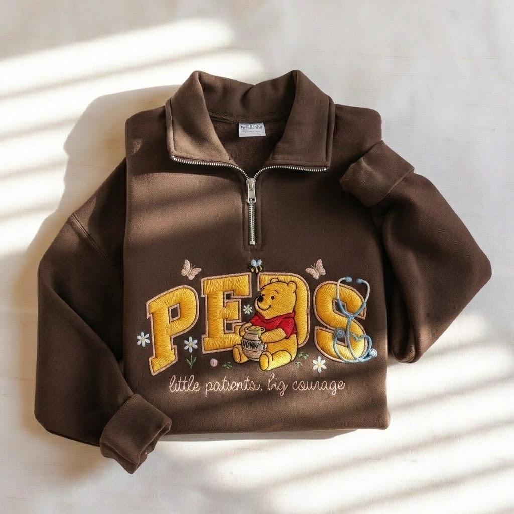 Embroidered Winnie the Pooh Pediatric Nurse Sweatshirt – Peds Nurse Crewneck and Pooh Sweatshirt for Pediatric Nurse Gift - photo 5