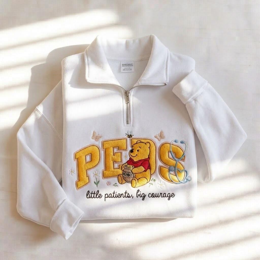 Embroidered Winnie the Pooh Pediatric Nurse Sweatshirt – Peds Nurse Crewneck and Pooh Sweatshirt for Pediatric Nurse Gift - photo 7