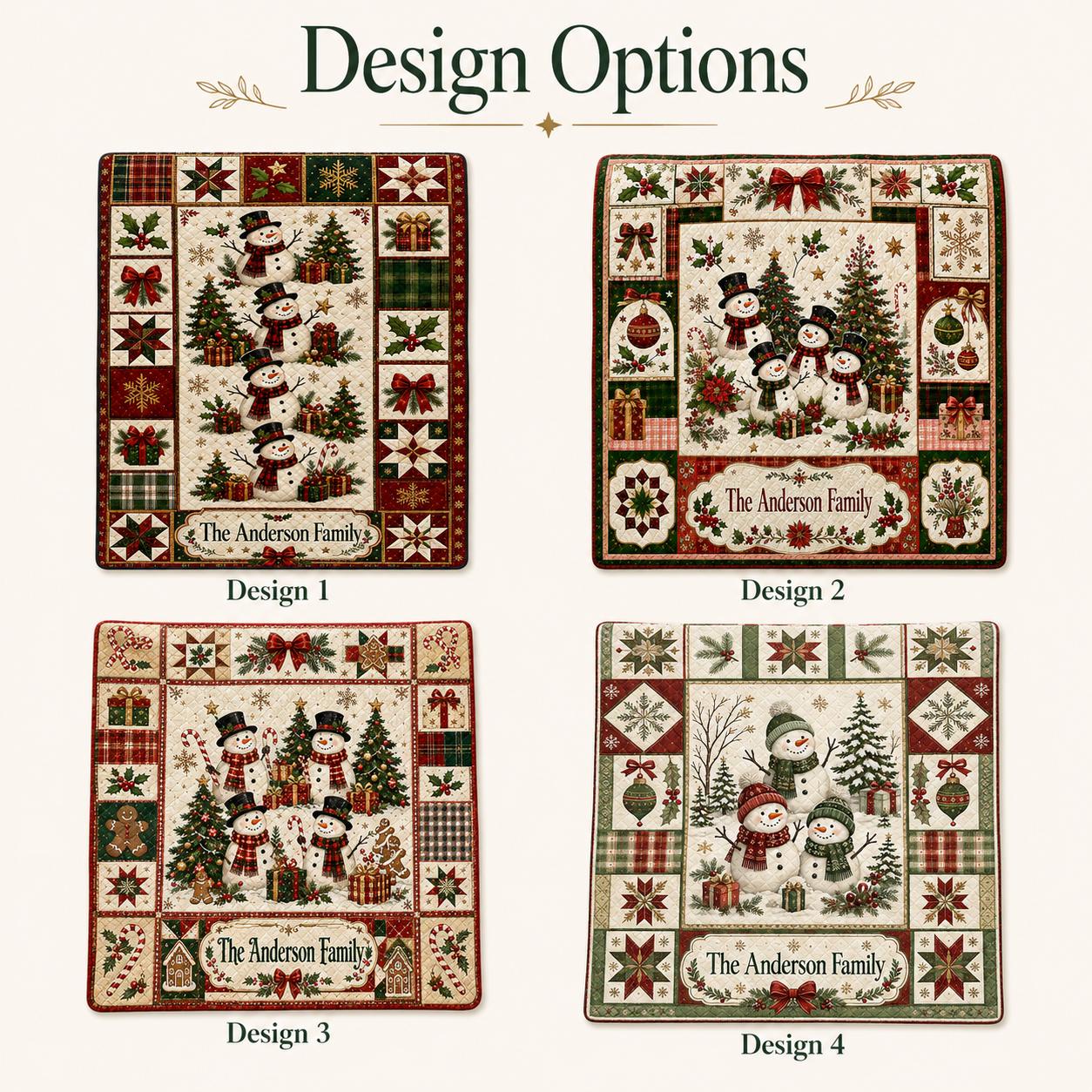 Personalized Christmas Quilt Blanket with Custom Family Name Snowman Throw, Vintage Holiday Patchwork, and Farmhouse Gift - photo 4