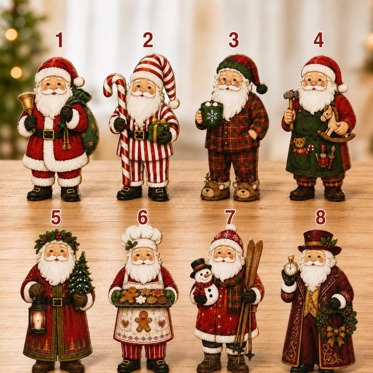 Santa Claus Wooden Block Set with Christmas Character Figurines for Vintage Holiday Shelf Decor