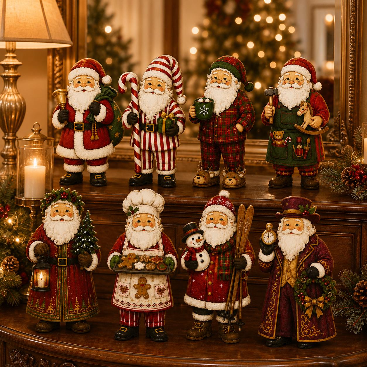 Santa Claus Wooden Block Set with Christmas Character Figurines for Vintage Holiday Shelf Decor - photo 2