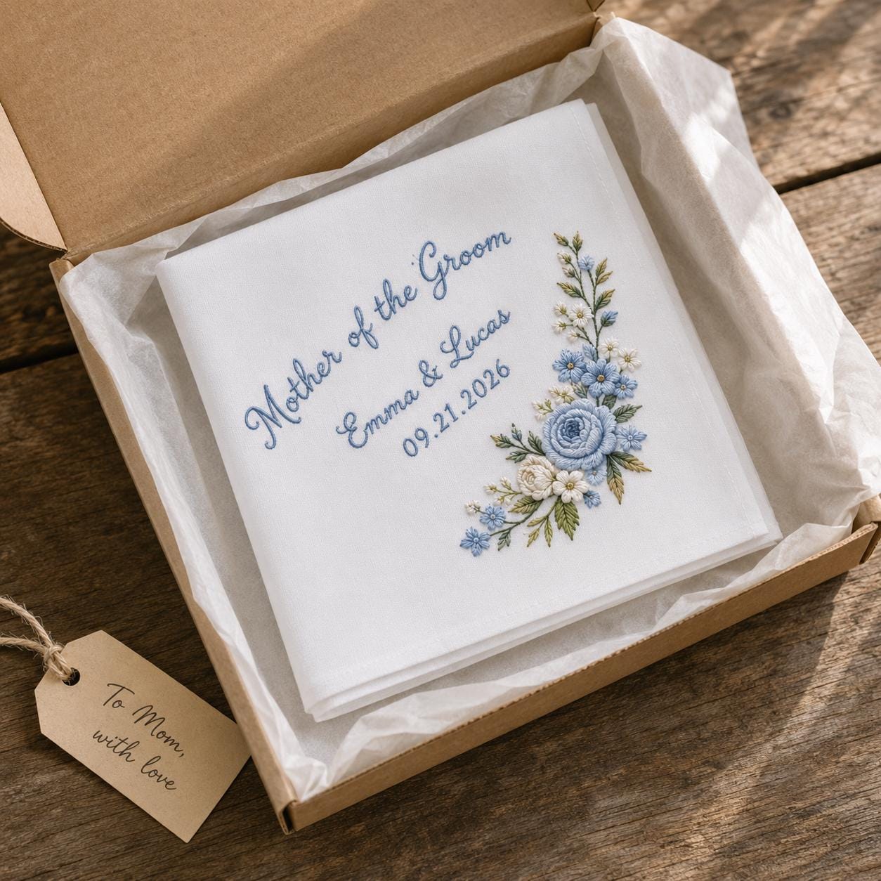 Embroidered Wedding Handkerchief with Personalized Mother of the Groom Hankie and Custom Floral Bridal Keepsake for Happy Tears Gift - photo 8