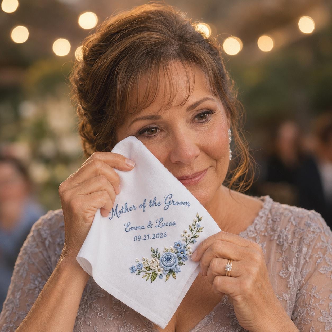 Embroidered Wedding Handkerchief with Personalized Mother of the Groom Hankie and Custom Floral Bridal Keepsake for Happy Tears Gift - photo 9