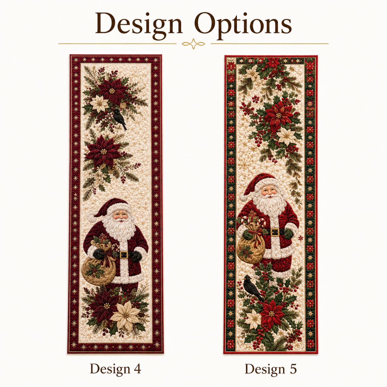 Santa Claus and Poinsettia Quilted Style Table Runner – Winter Holiday Home Decors for Farmhouse Christmas Decor - photo 5