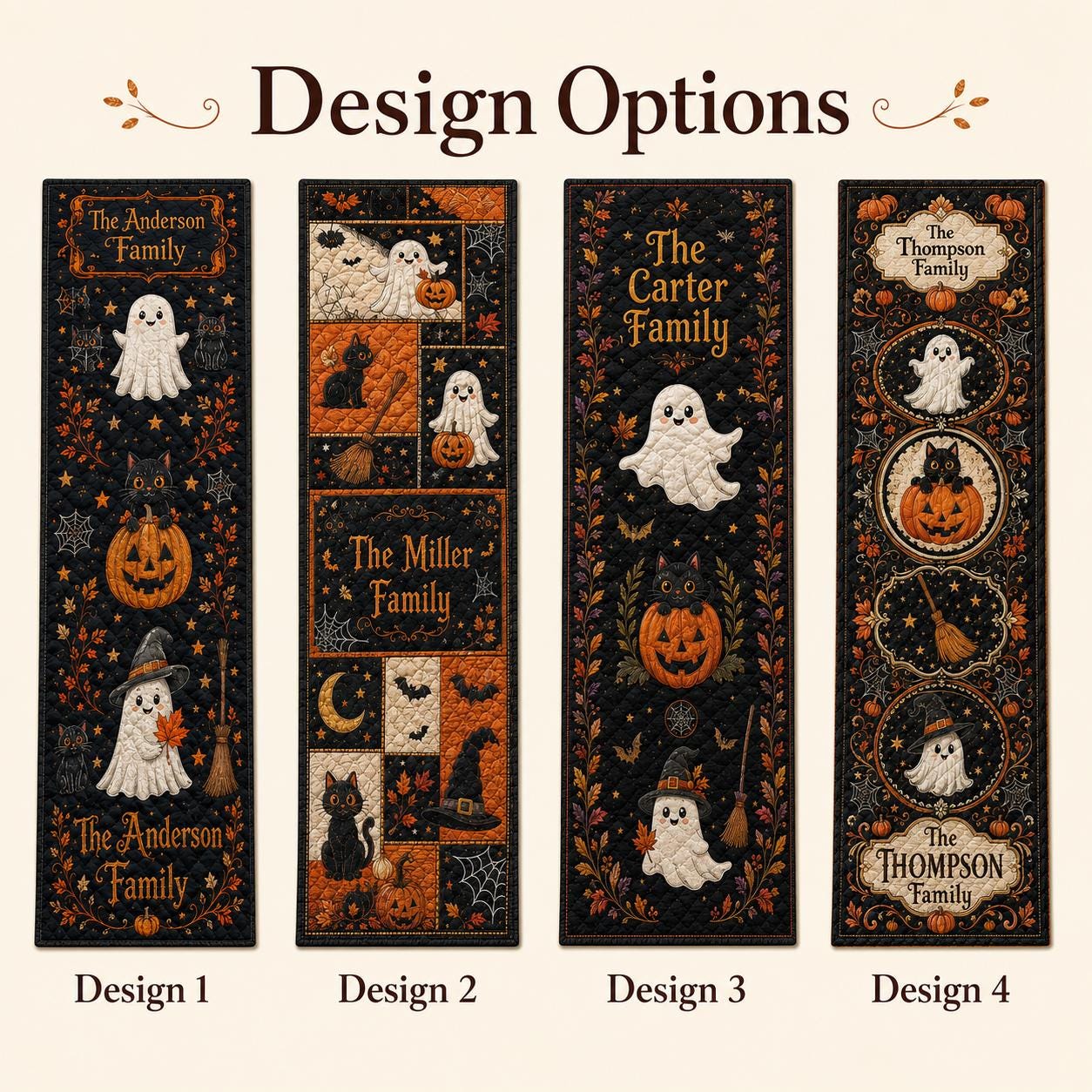 Personalized Halloween Table Runner Linen 70x13in with Cute Ghost and Pumpkin Runner for Fall Kitchen Dining Table Decoration - photo 4