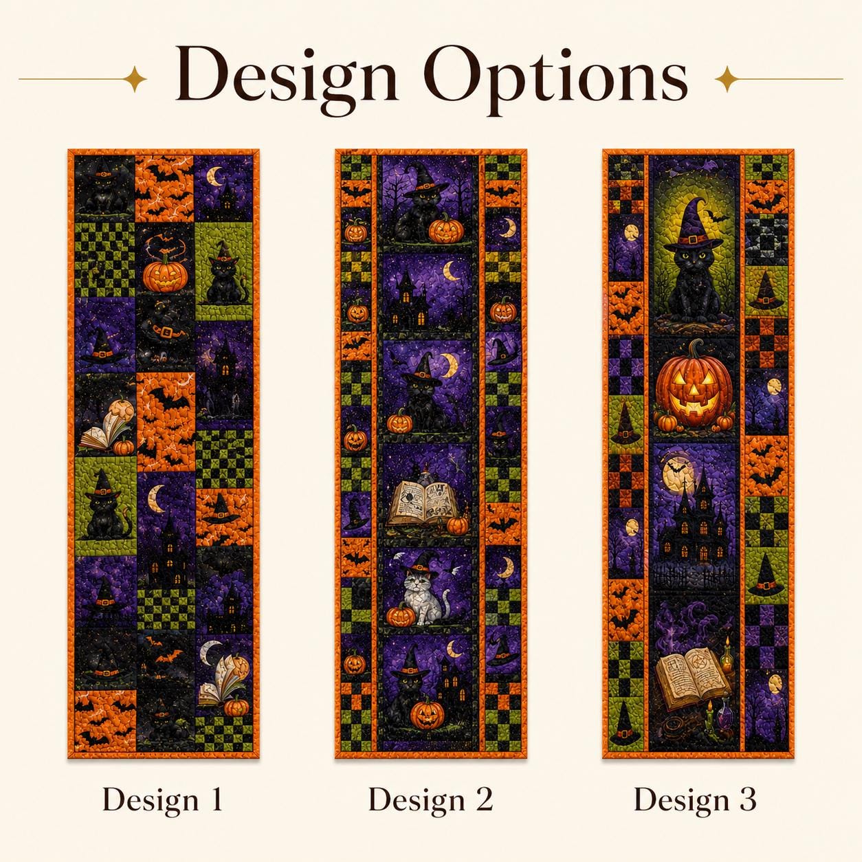 Halloween Witchy Table Runner with Witch Black Cat Cauldron Pumpkin Quilted Table Decor for Spooky Gothic Haunted Cottage Fall Dining Room Decor - photo 4