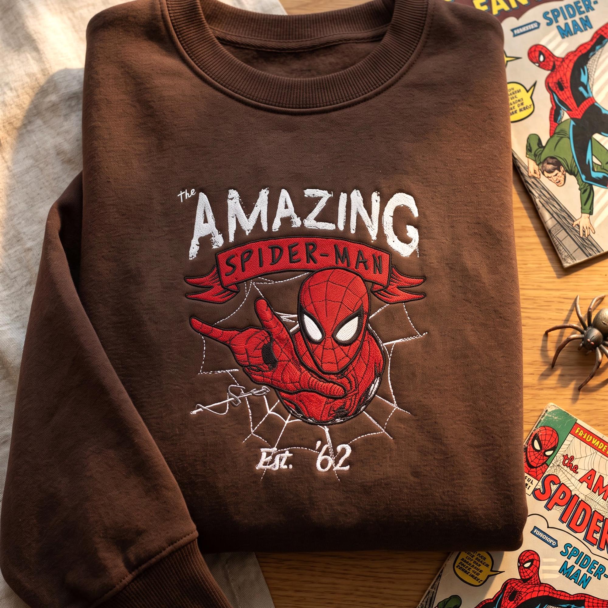 Embroidered Amazing Spider Man Sweatshirt – Retro Peter Parker 1962 Comic Crewneck and Disney Marvel Superhero Sweater for MCU Fan Gift - photo 2