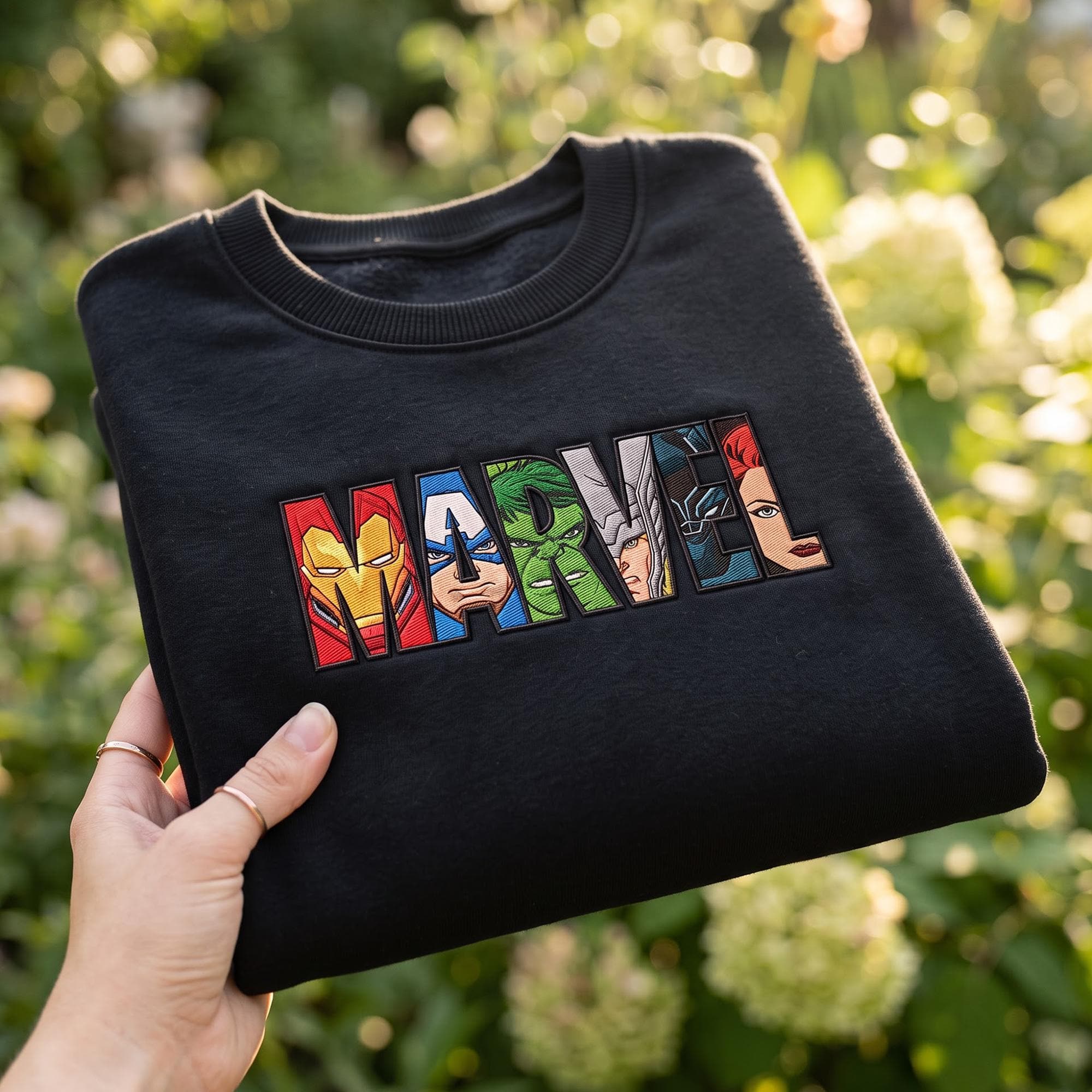 Embroidered Marvel Avengers Sweatshirt With Iron Man and Captain America – Disney Superhero Movie Comic Crewneck for MCU Fan Gift - photo 3
