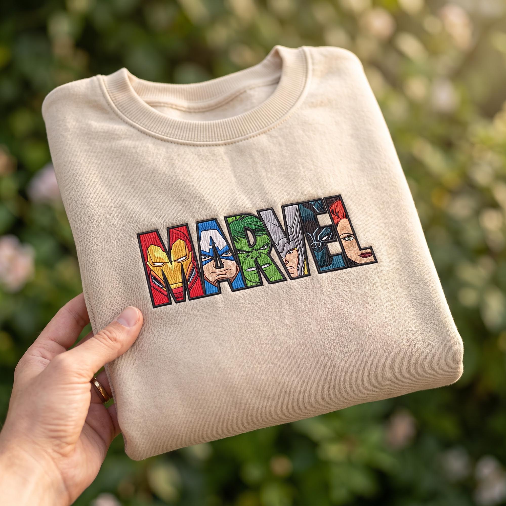 Embroidered Marvel Avengers Sweatshirt With Iron Man and Captain America – Disney Superhero Movie Comic Crewneck for MCU Fan Gift - photo 4