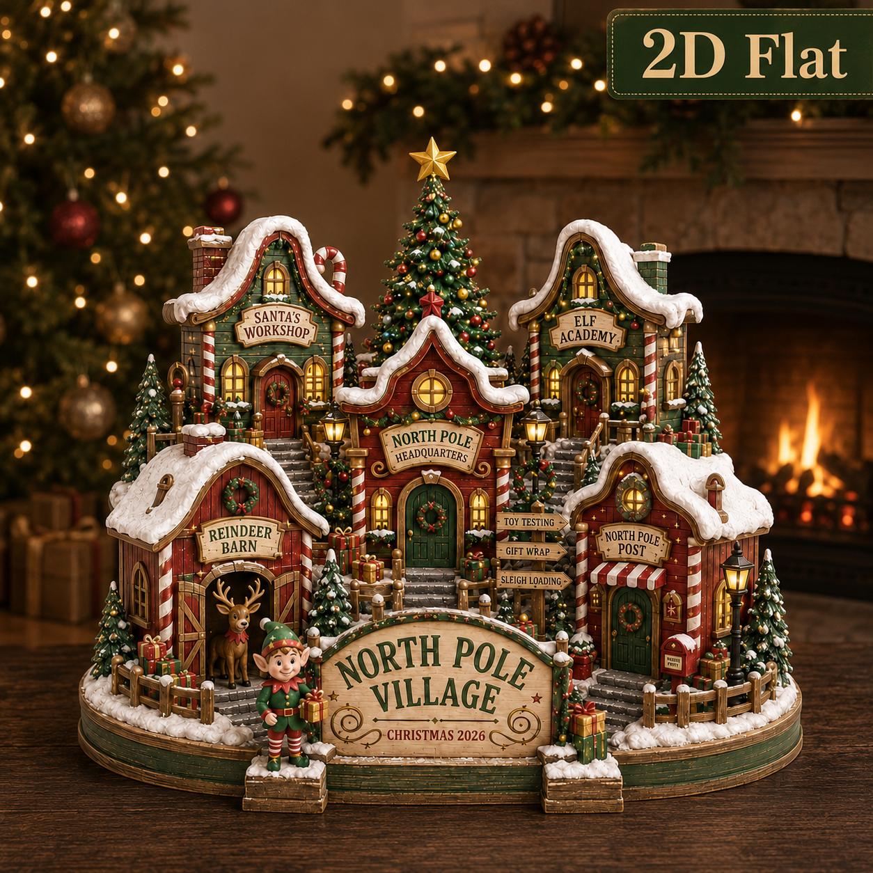 North Pole Village Wooden Block with Santa Workshop Elf Academy Reindeer Barn and Christmas Post Holiday Display - photo 2