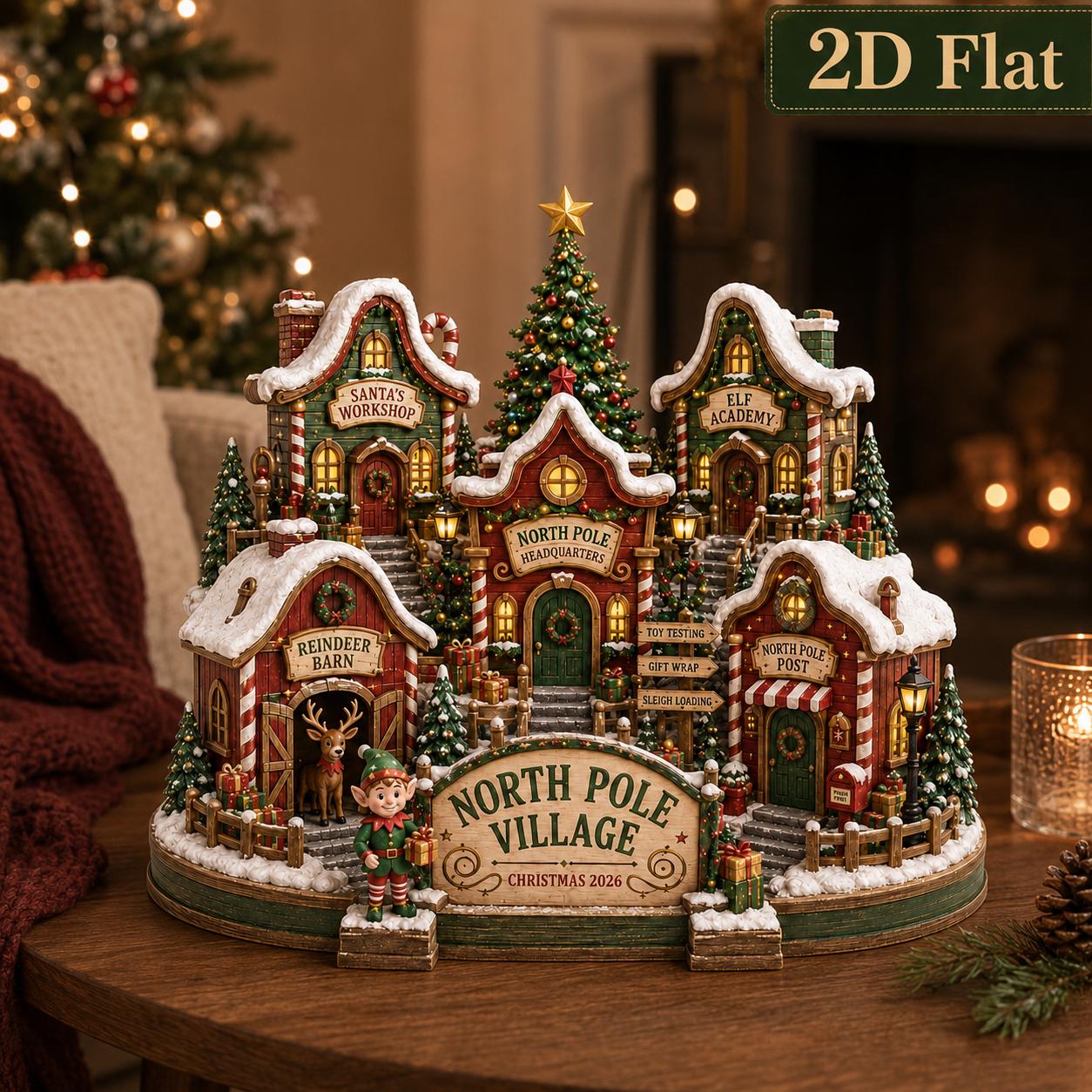 North Pole Village Wooden Block with Santa Workshop Elf Academy Reindeer Barn and Christmas Post Holiday Display - photo 3