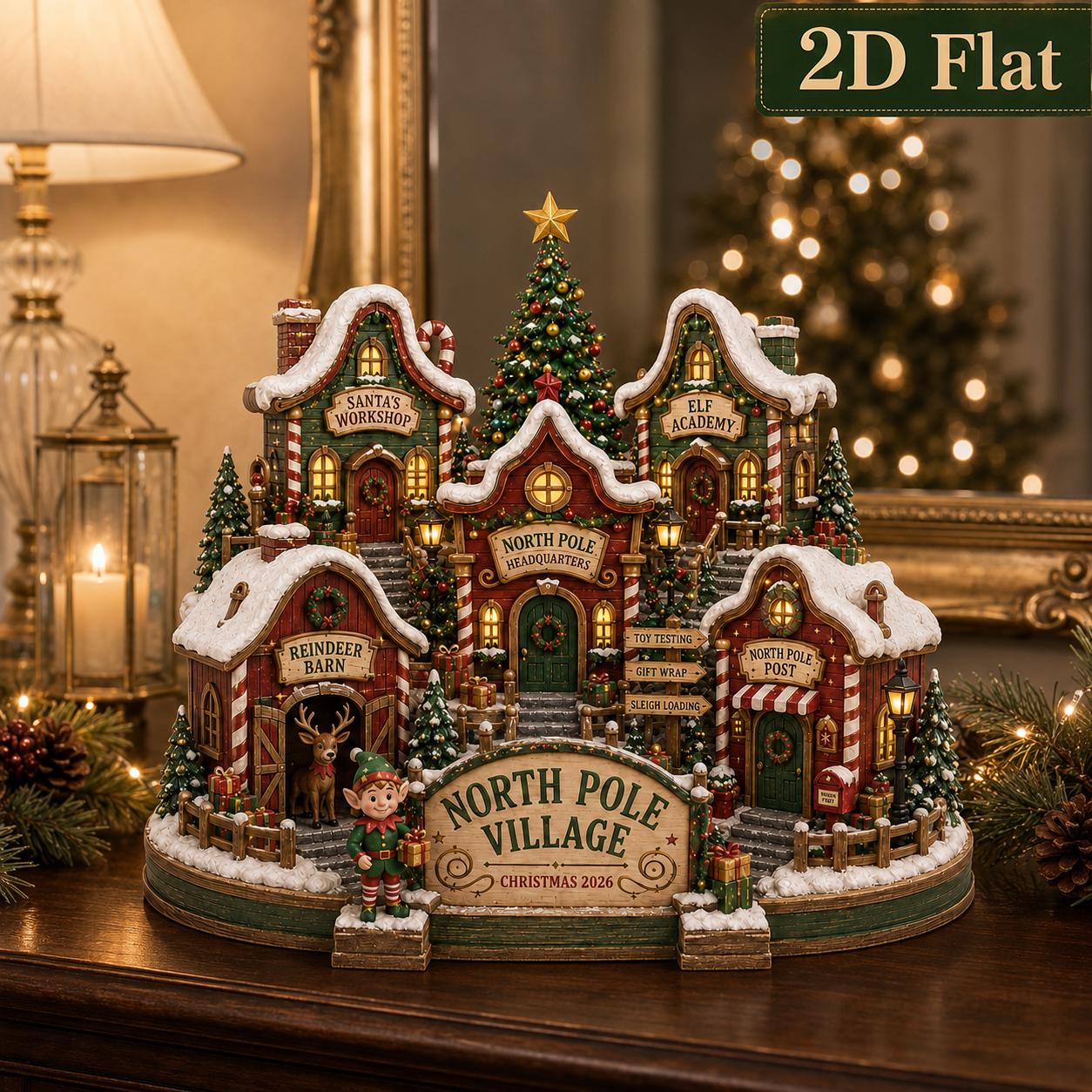 North Pole Village Wooden Block with Santa Workshop Elf Academy Reindeer Barn and Christmas Post Holiday Display - photo 4