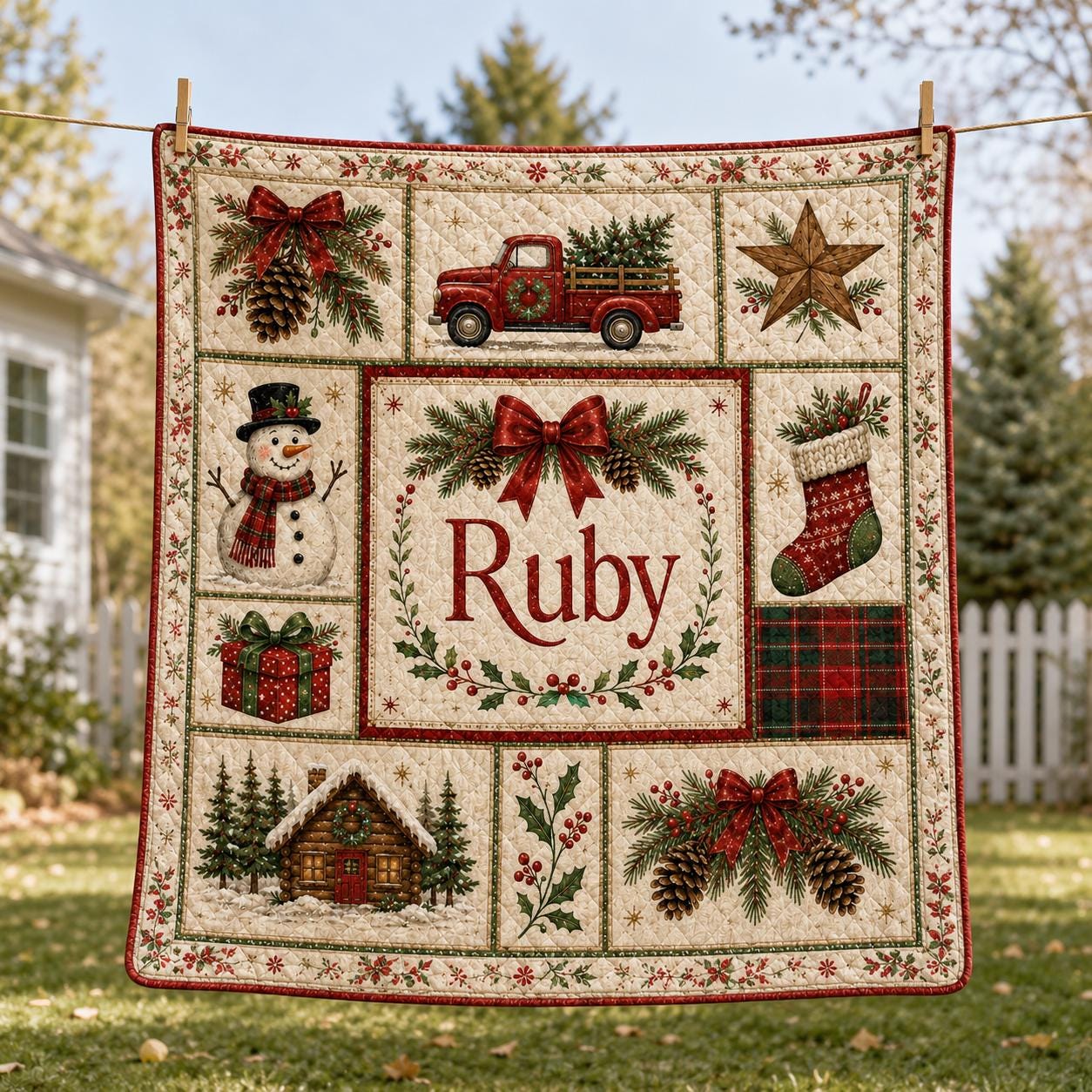 Personalized Christmas Quilted Style Blanket with Custom Name Vintage Patchwork Holiday Keepsake for Christmas Gingerbread Keepsake - photo 6
