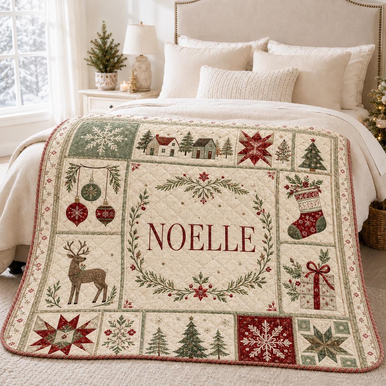 Personalized Christmas Quilted Style Blanket with Custom Name Vintage Patchwork Holiday Keepsake for Christmas Gingerbread Keepsake - photo 7