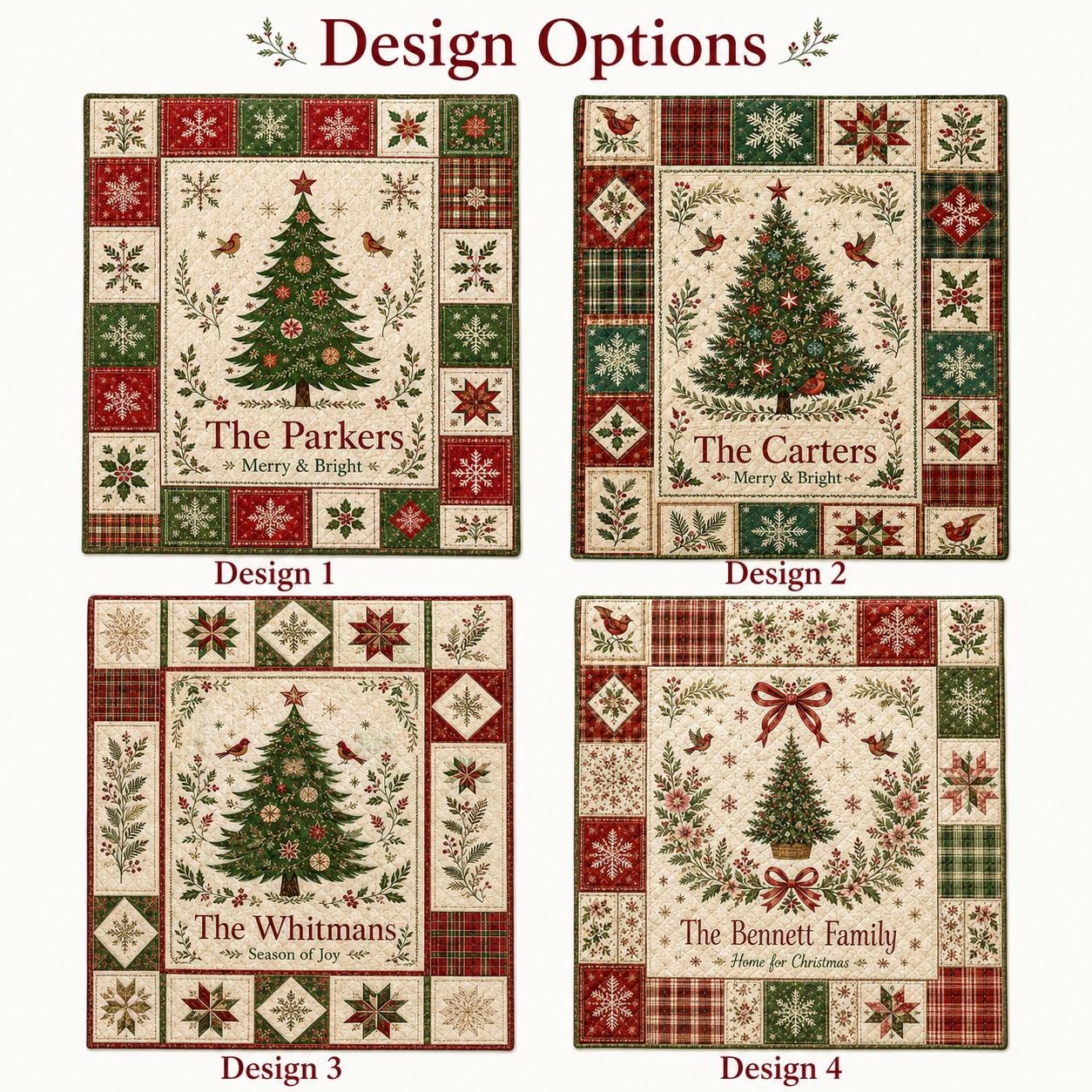 Custom Family Name Christmas Quilted Blanket with Last Name Initials Throw Blanket and Personalized Plaid Christmas Tapestry Gift for Newlyweds - photo 6