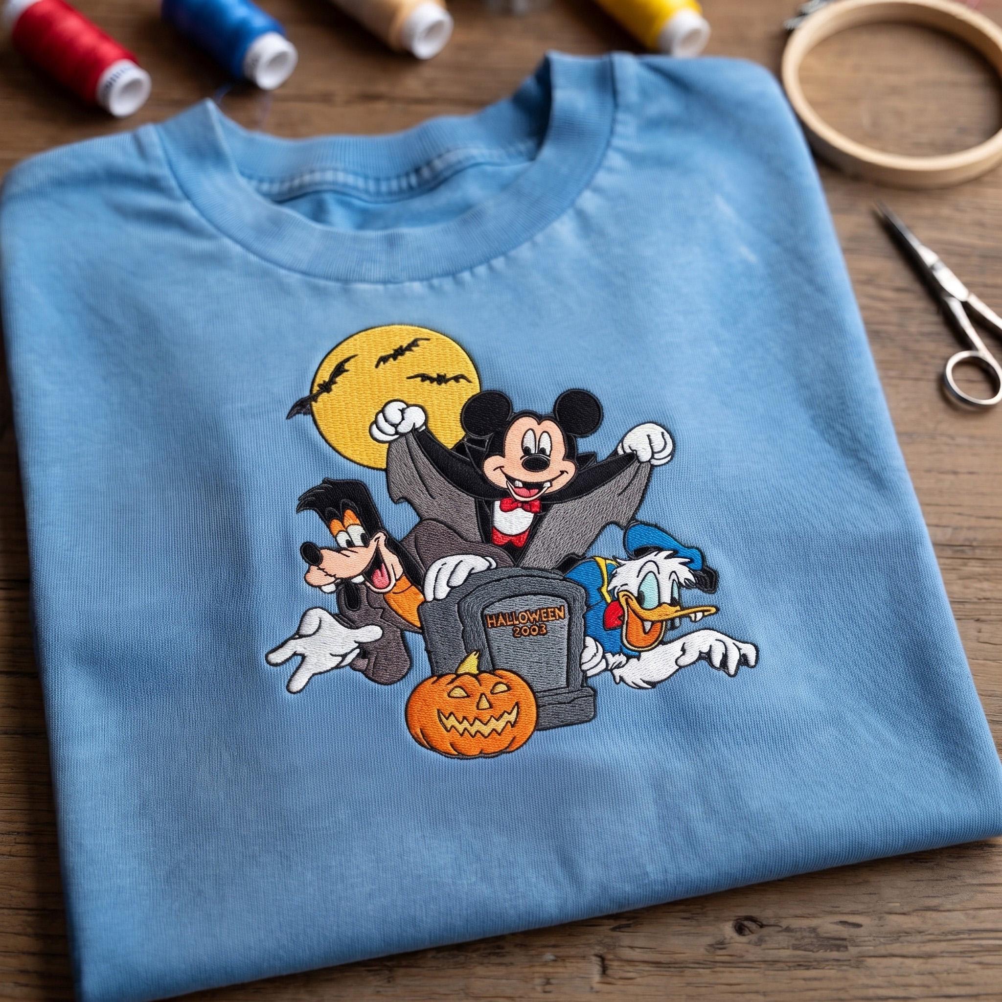 Embroidered Mickey and Friends Vampire Washed Tee With Goofy and Donald – Disney Halloween Disneyland Vacation Shirt and Park Outfit - photo 2