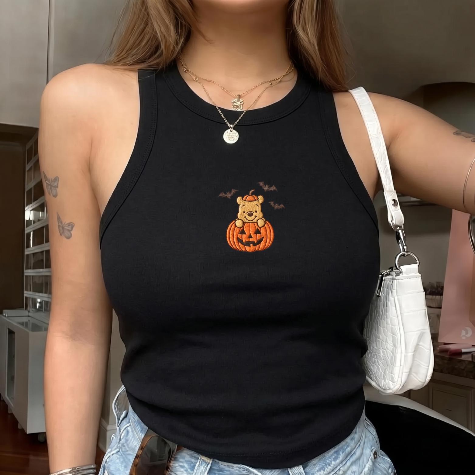 Embroidered Winnie the Pooh Halloween Tank Top With Pumpkin Pooh Baby Tee – Spooky Season Disney Trick or Treat Fall Gift - photo 4