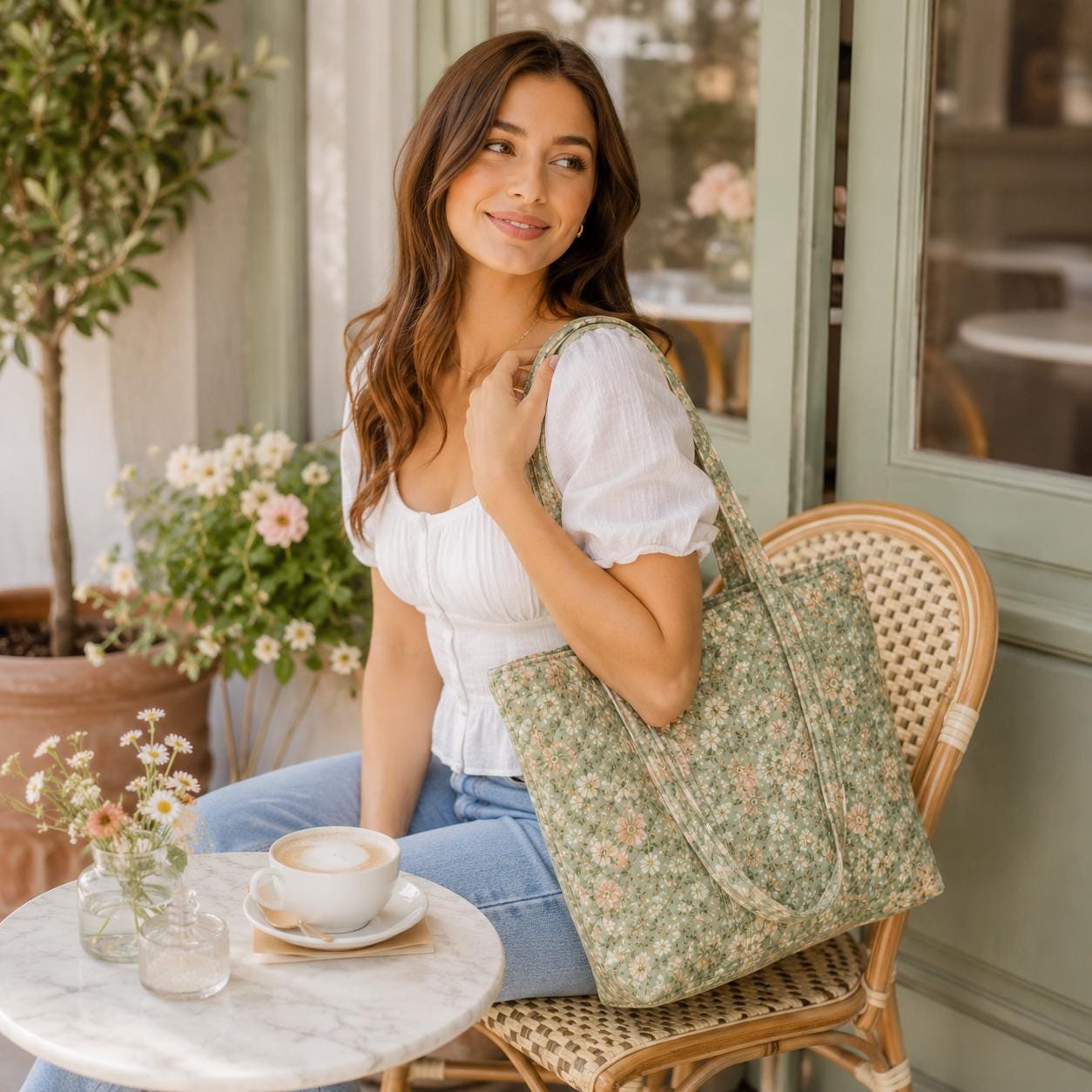 Personalized Quilted Floral Tote Bag with Custom Name Cottagecore Shoulder Bag and Daisy Rose Garden Tote for Cute Everyday Purse and Gift for Her - photo 6