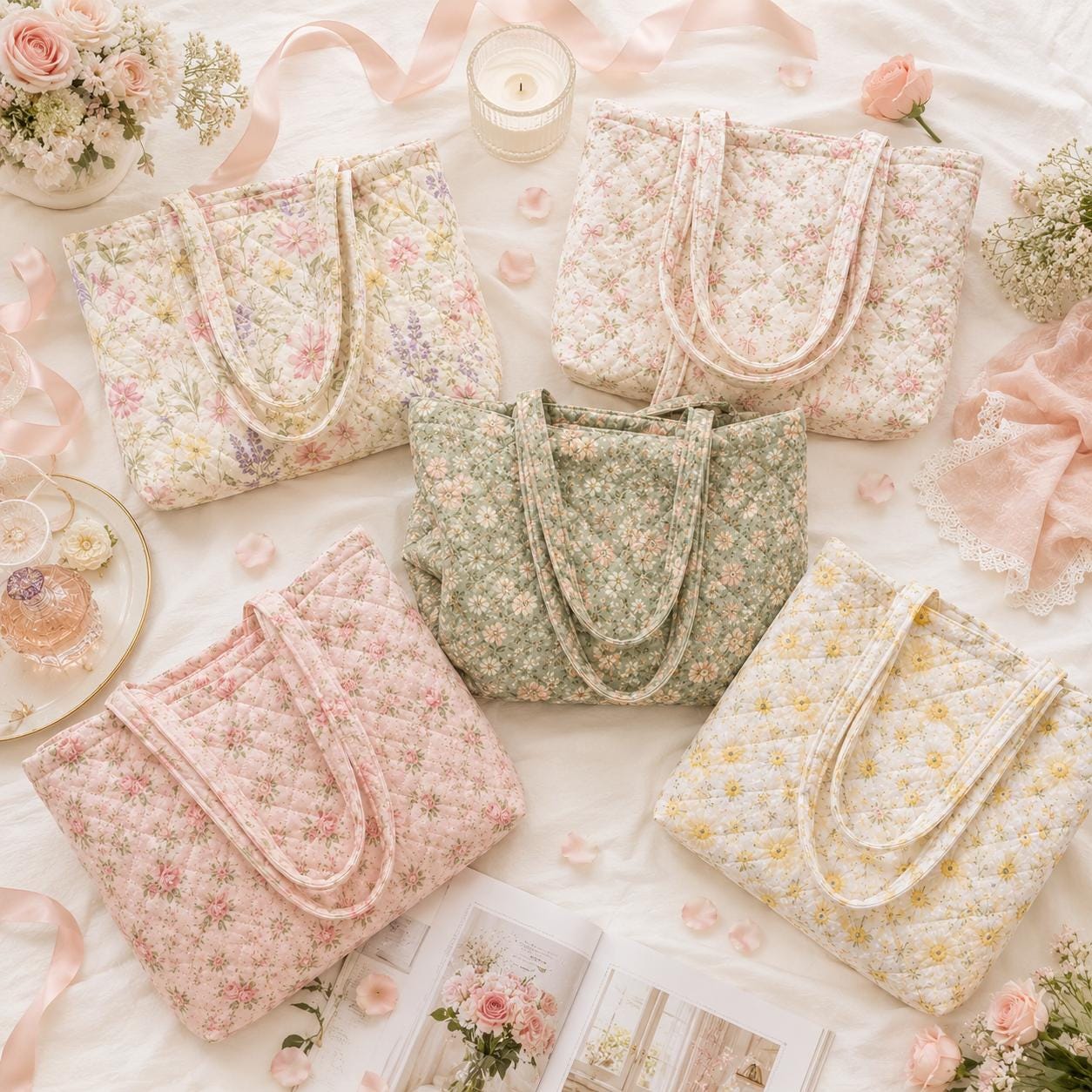 Personalized Quilted Floral Tote Bag with Custom Name Cottagecore Shoulder Bag and Daisy Rose Garden Tote for Cute Everyday Purse and Gift for Her - photo 7