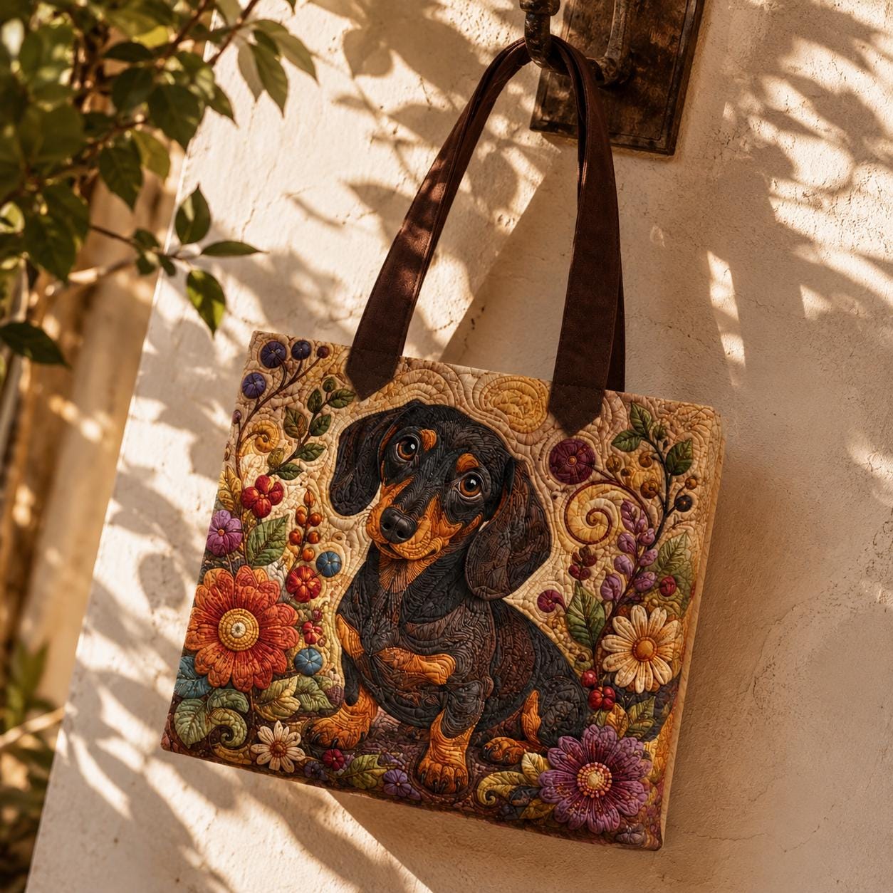 Tote Bag and Shoulder Purse with Personalized Dachshund Styleed Design, Dog Floral Motif, and Wiener Pet Lover Gift For Dog Mom - photo 2
