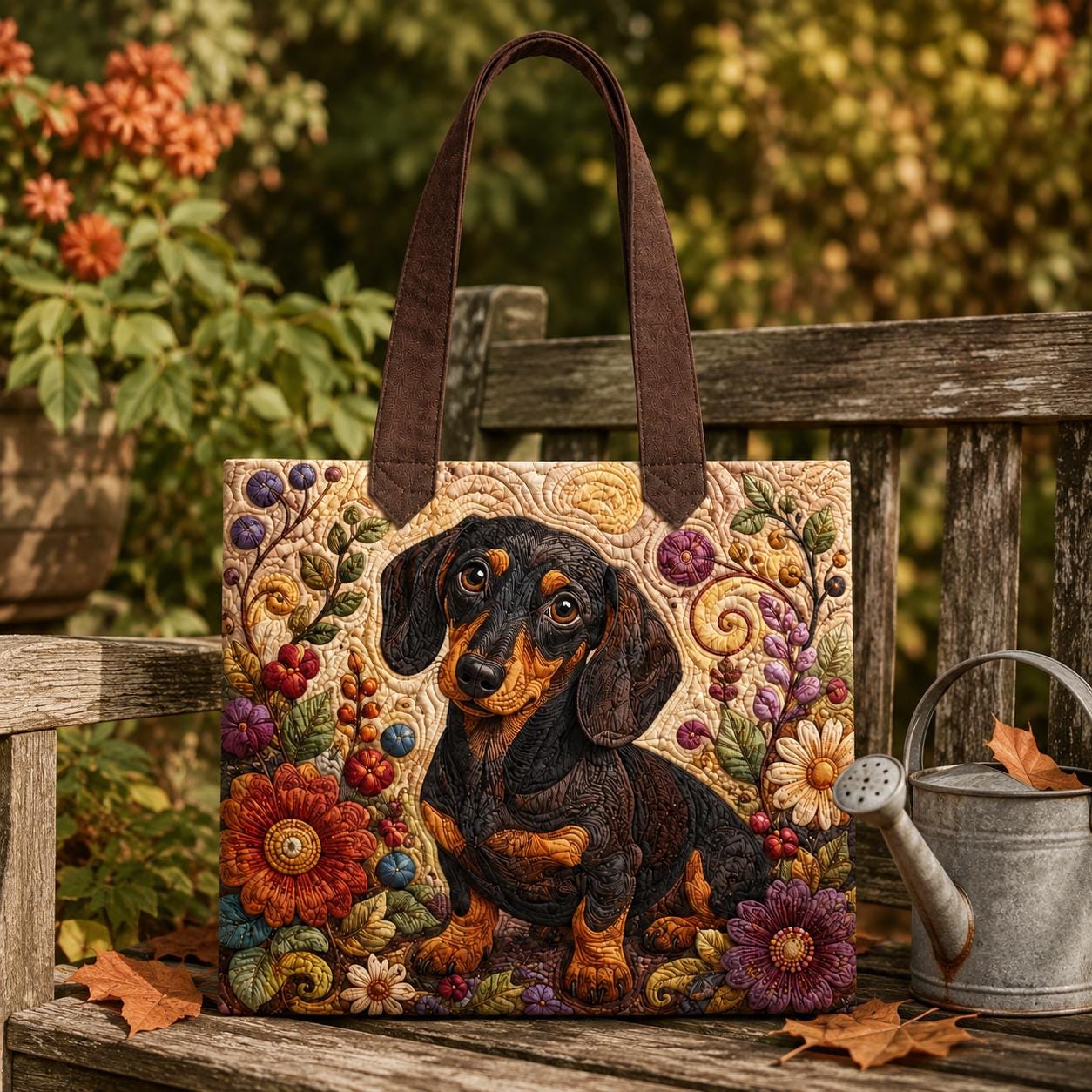 Tote Bag and Shoulder Purse with Personalized Dachshund Styleed Design, Dog Floral Motif, and Wiener Pet Lover Gift For Dog Mom - photo 5