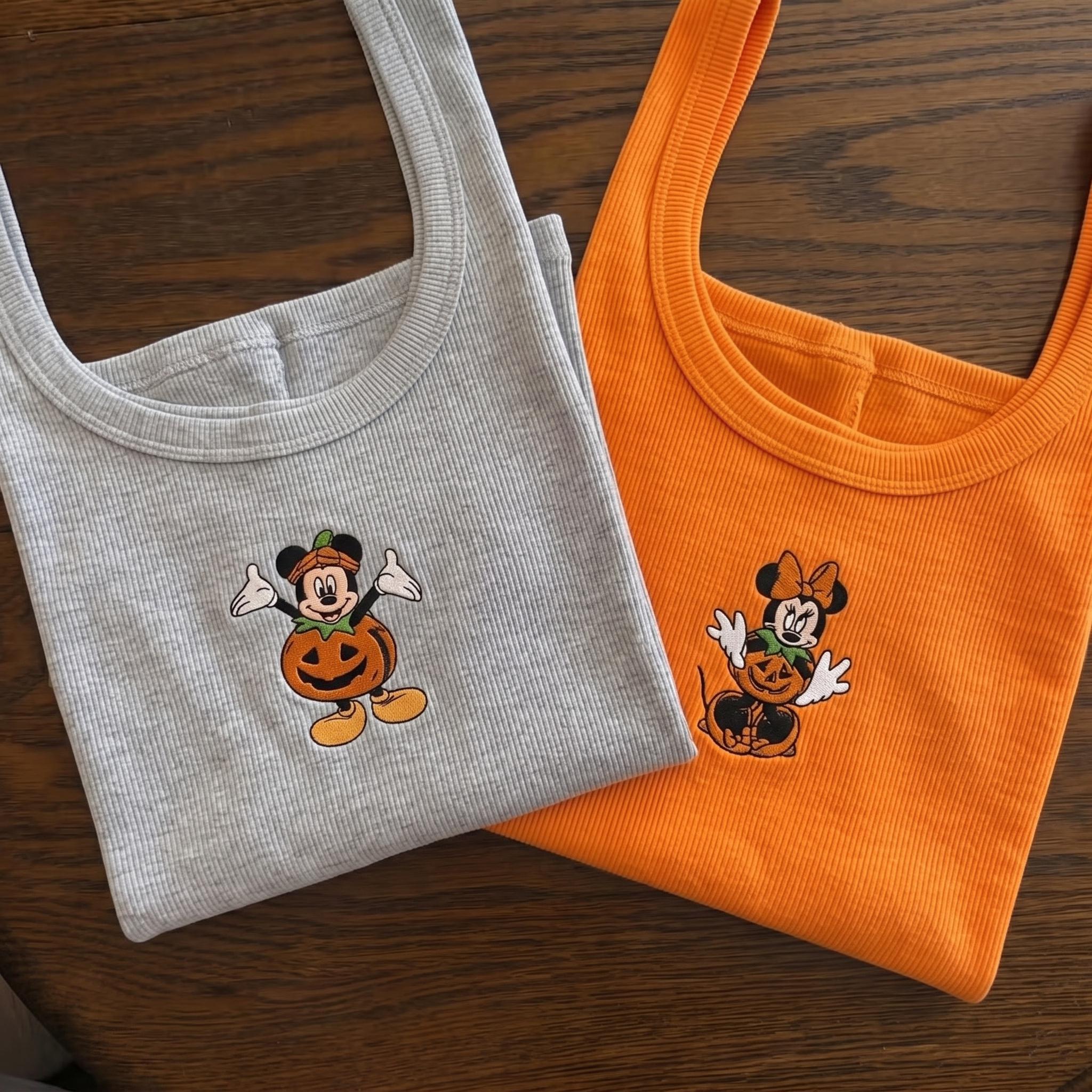 Disney Halloween Embroidered Tank Top With Mickey and Minnie Pumpkin – Spooky Season Disney Vacation Shirt for Magic Kingdom Outfit - photo 2