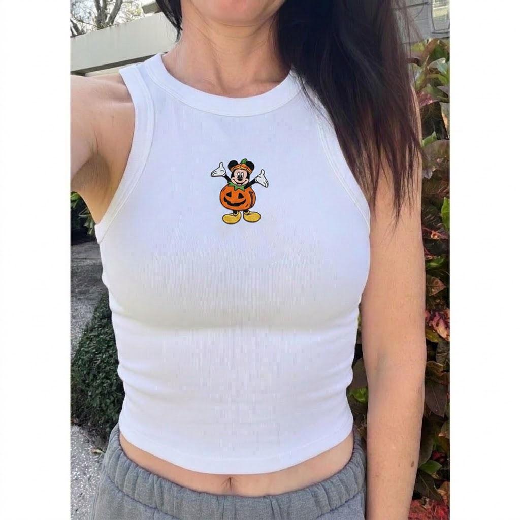 Disney Halloween Embroidered Tank Top With Mickey and Minnie Pumpkin – Spooky Season Disney Vacation Shirt for Magic Kingdom Outfit - photo 3